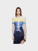Rabanne Rabanne Dress, Print, Second Skin Short Sleeve Mini Dress In Big Tornado Blue & Yellow w/ Sunset Print