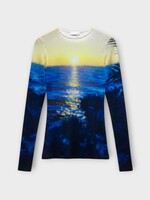 Rabanne Rabanne Top, Print, Second Skin Crew Neck Long Sleeve Top In Big Tornado Blue & Yellow w/ Sunset Print