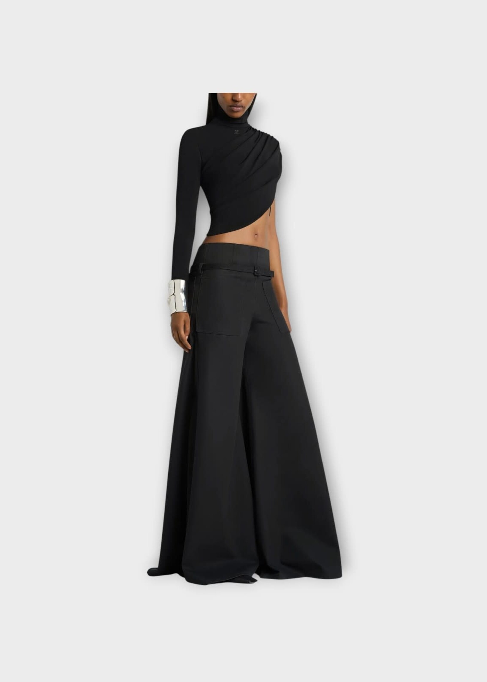 Courreges Courreges Trousers, Black, Cotton Canvas Palazzo Pants In Black w/ Adjustable Waistband