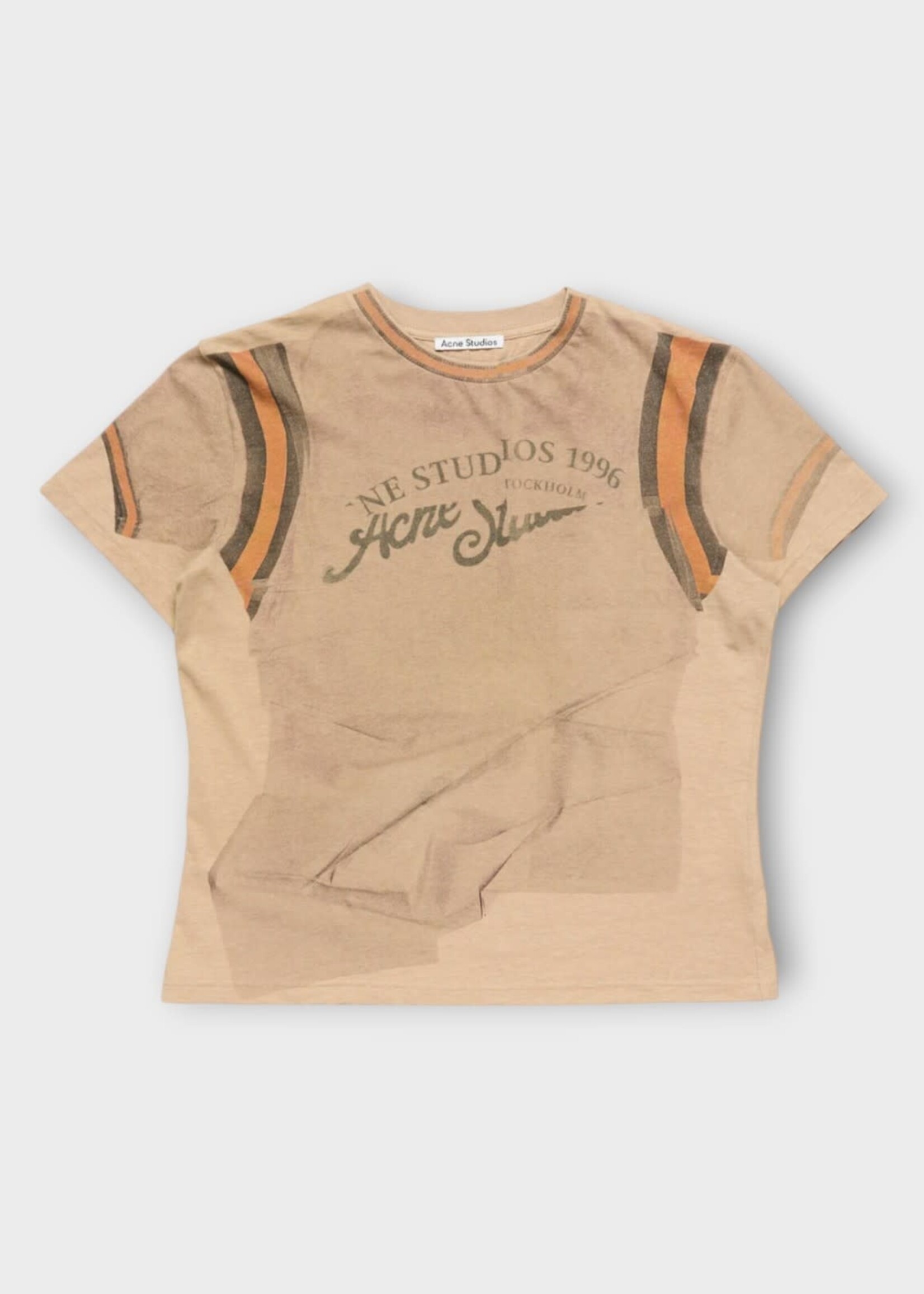 Acne Studio Acne Studio T-Shirt, Beige, Cotton Regular Crew Neck T-Shirt in Sand Beige w/ Logo Print