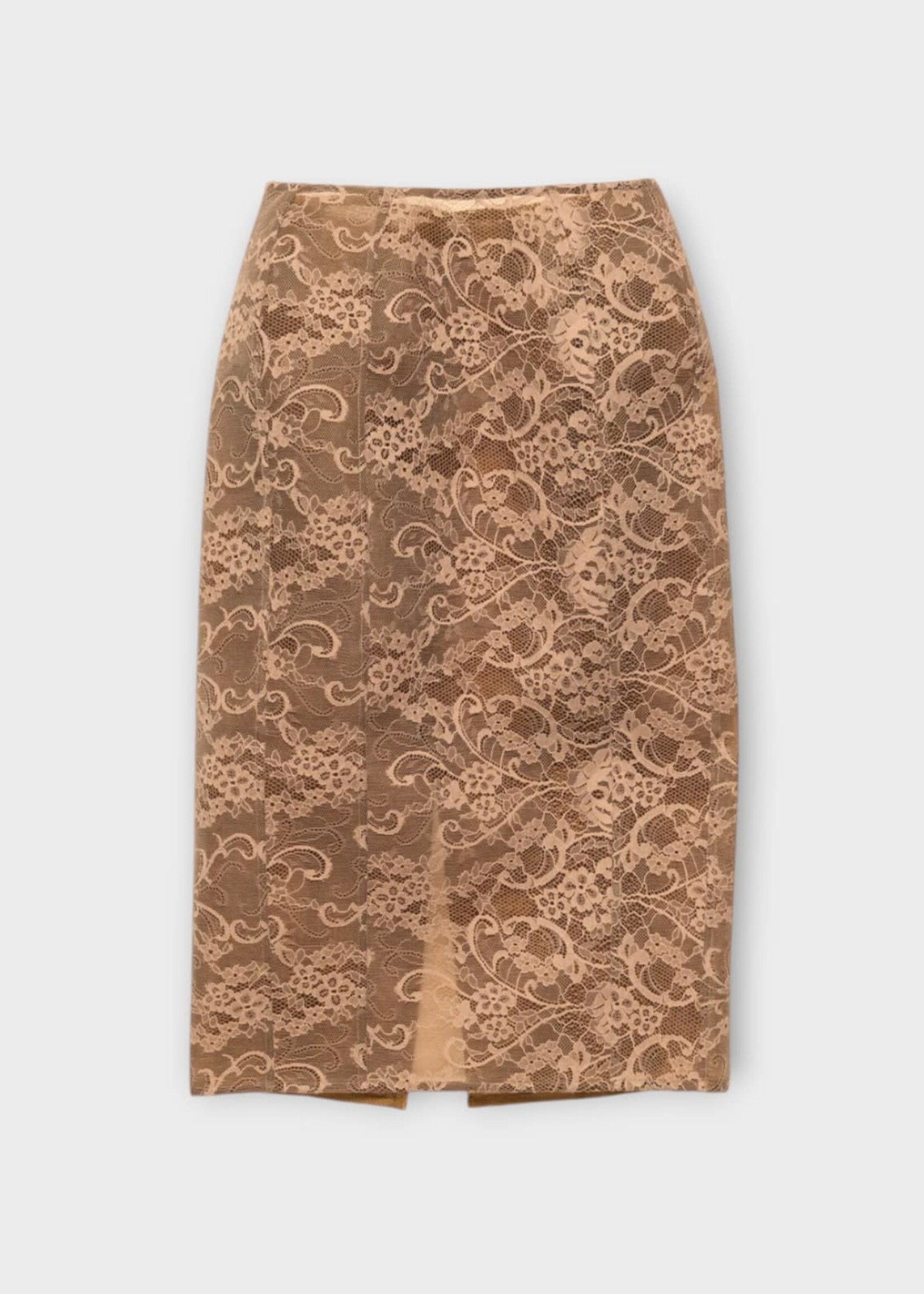 Acne Studio Acne Studio Skirt, Brown, Lace Under layered Midi Skirt In Bronze Brown w/ Back Slit #44