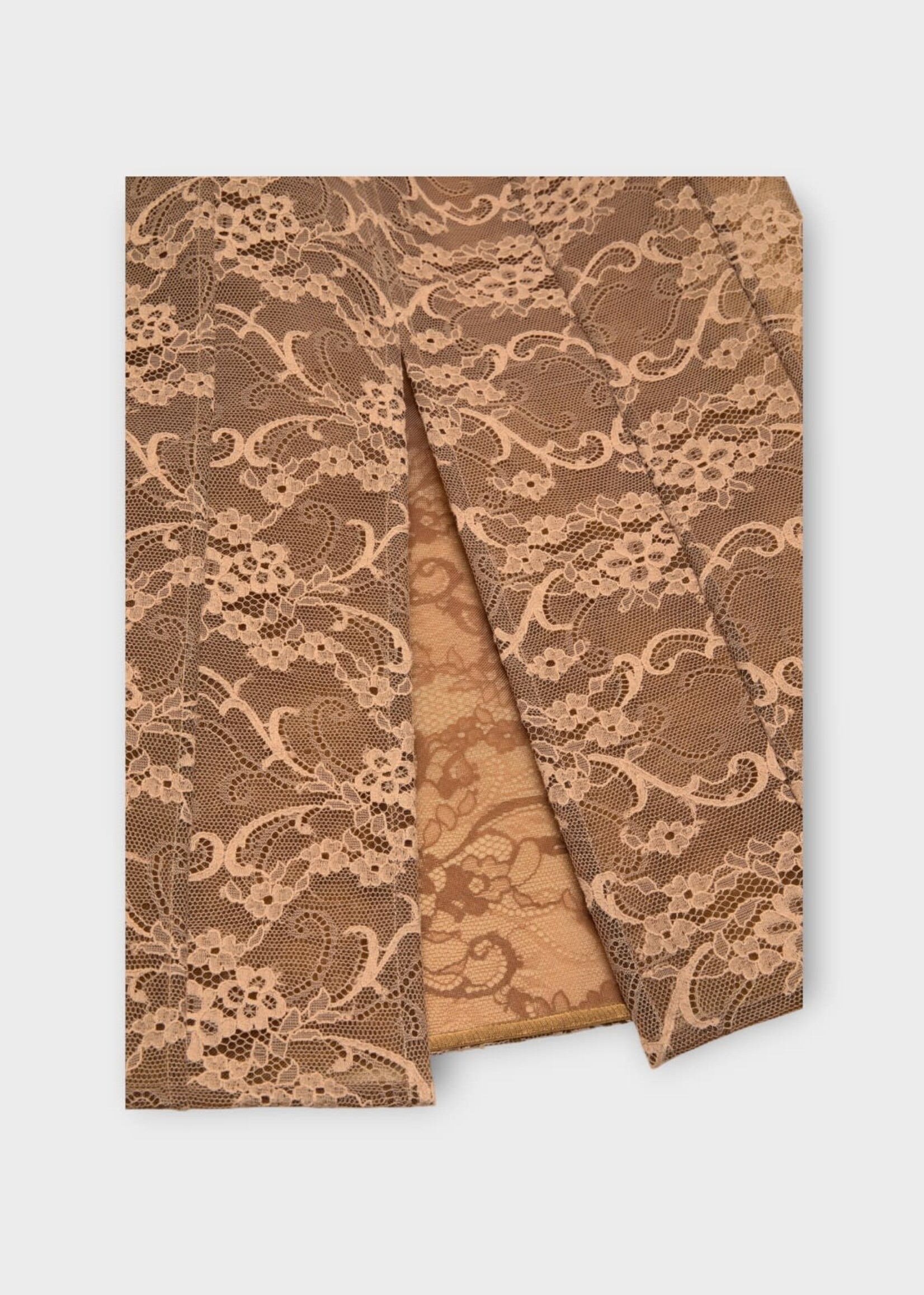 Acne Studio Acne Studio Skirt, Brown, Lace Under layered Midi Skirt In Bronze Brown w/ Back Slit #44