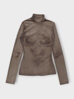Acne Studio Acne Studio Top, Grey, High Neck Long Sleeve Top In Ash Grey w/ Trompe-L’œil Body Print