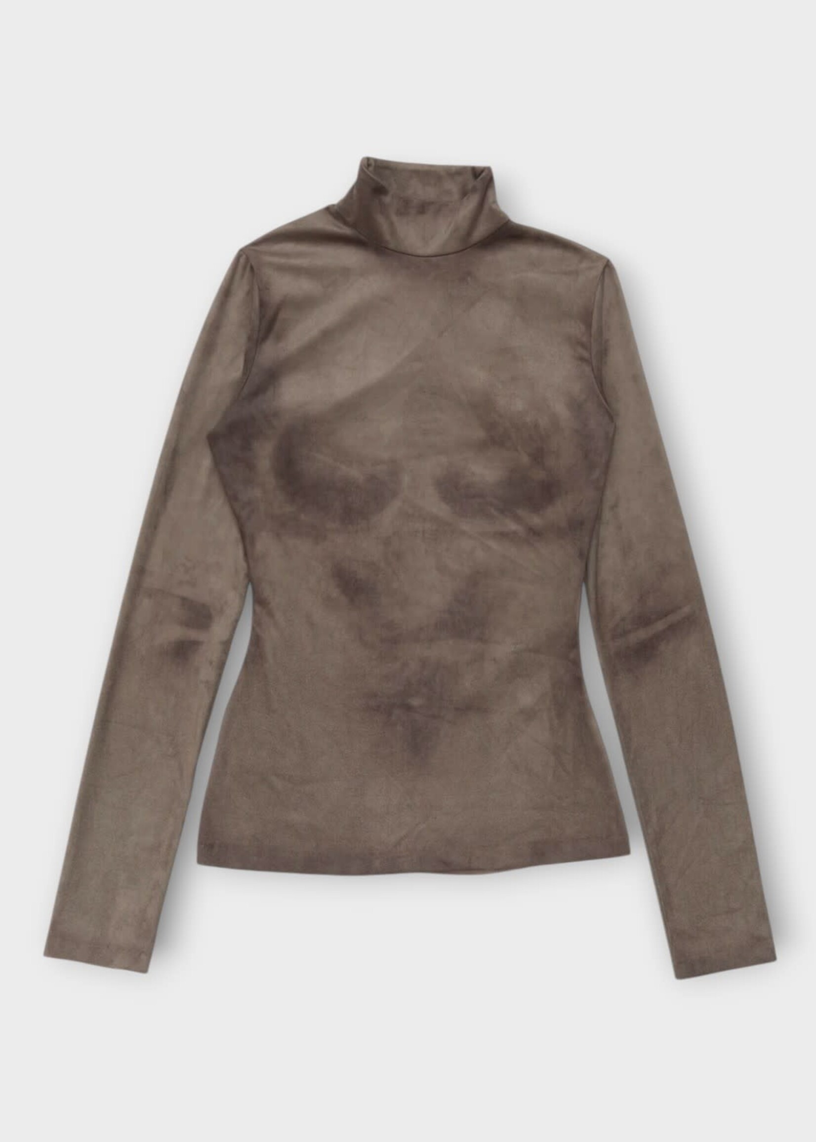 Acne Studio Acne Studio Top, Grey, High Neck Long Sleeve Top In Ash Grey w/ Trompe-L’œil Body Print