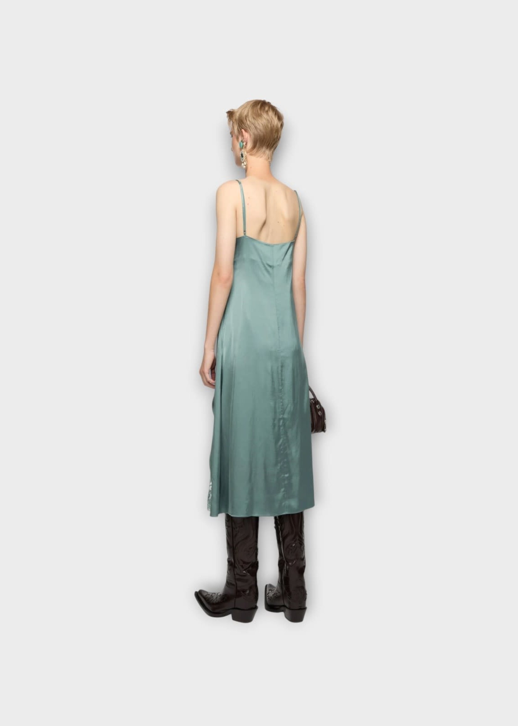 Acne Studio Acne Studio Dress, Green, Sleeveless Slip Midi Dress In Sage Green w/ Lace Detail