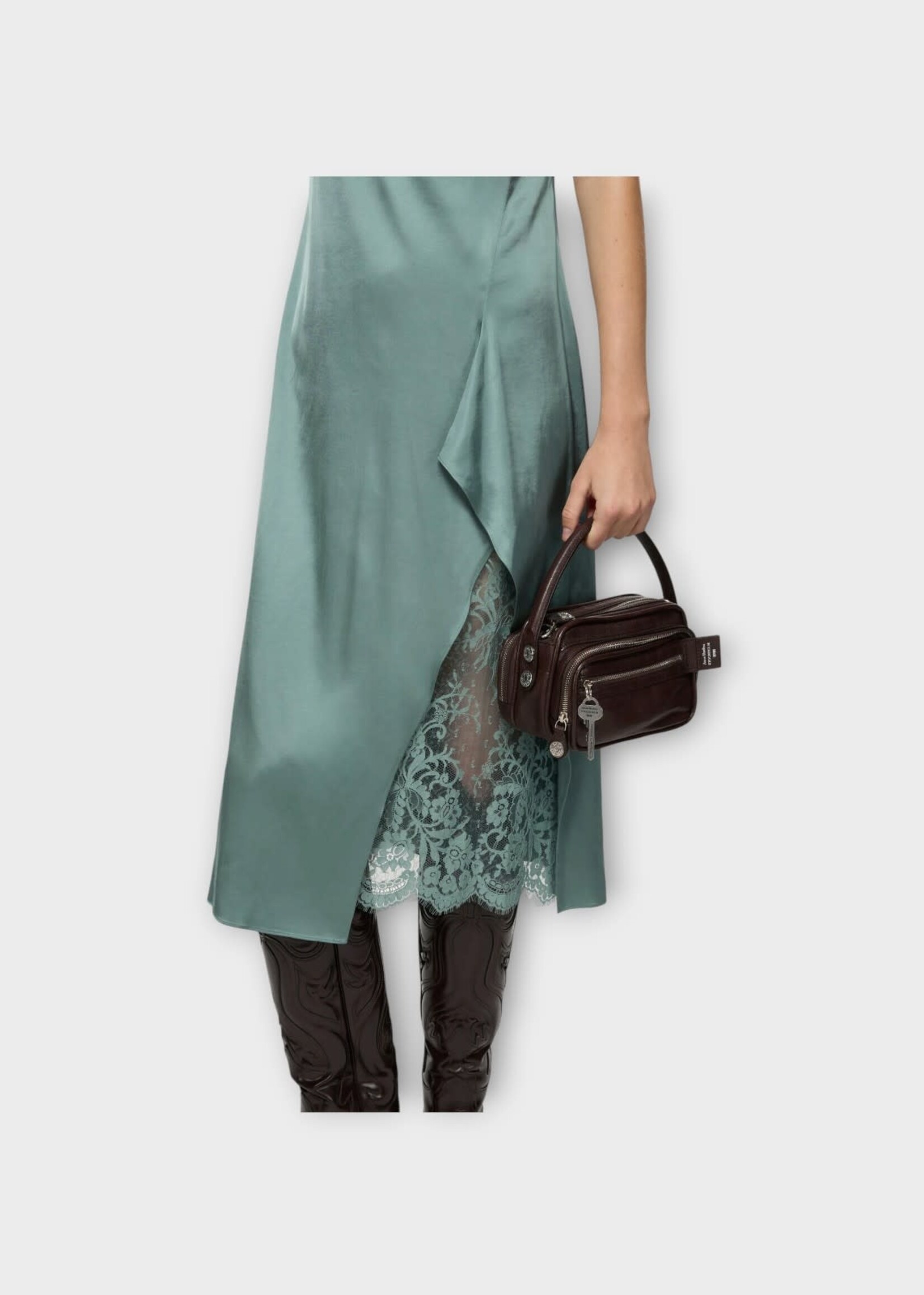 Acne Studio Acne Studio Dress, Green, Sleeveless Slip Midi Dress In Sage Green w/ Lace Detail