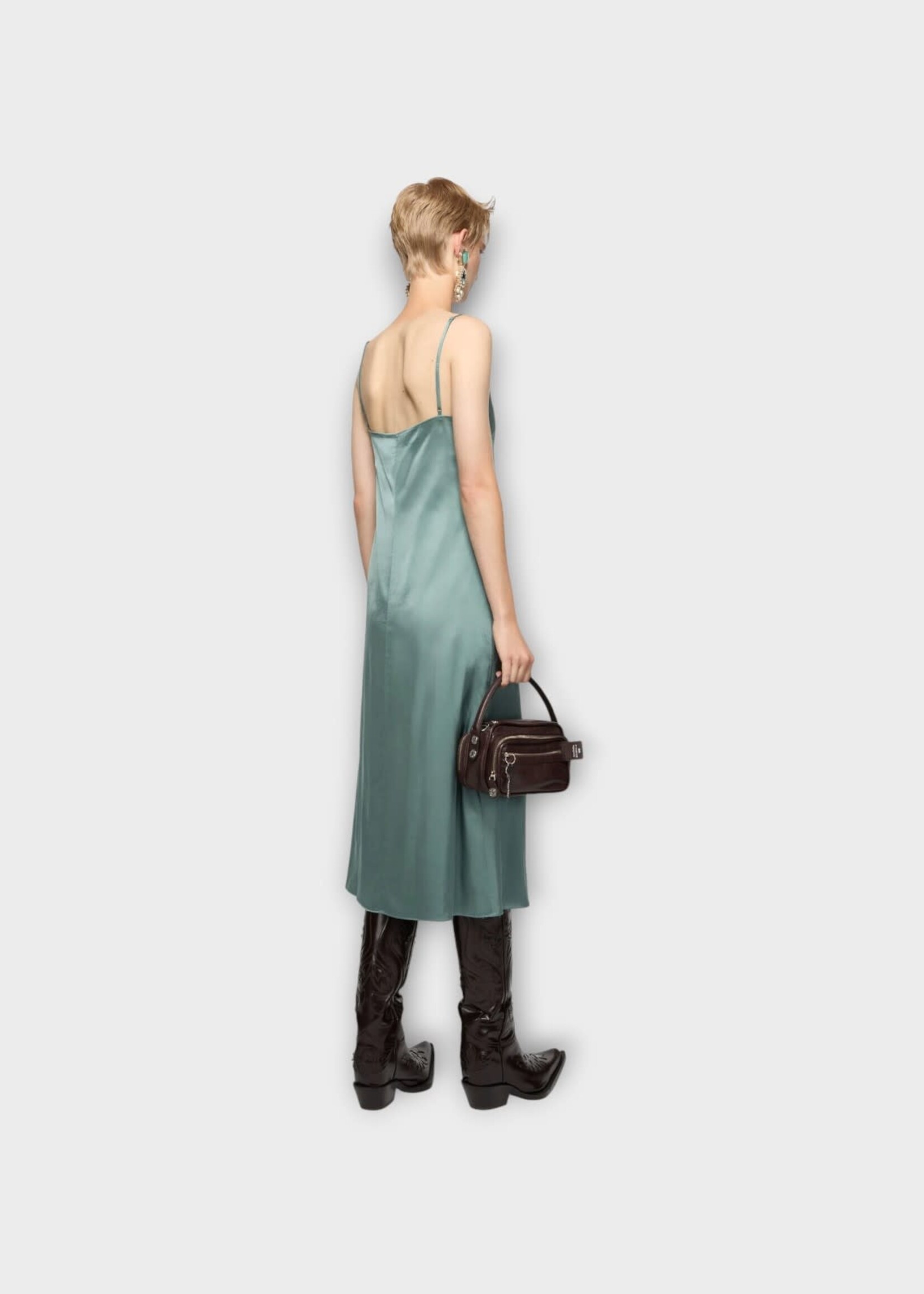 Acne Studio Acne Studio Dress, Green, Sleeveless Slip Midi Dress In Sage Green w/ Lace Detail