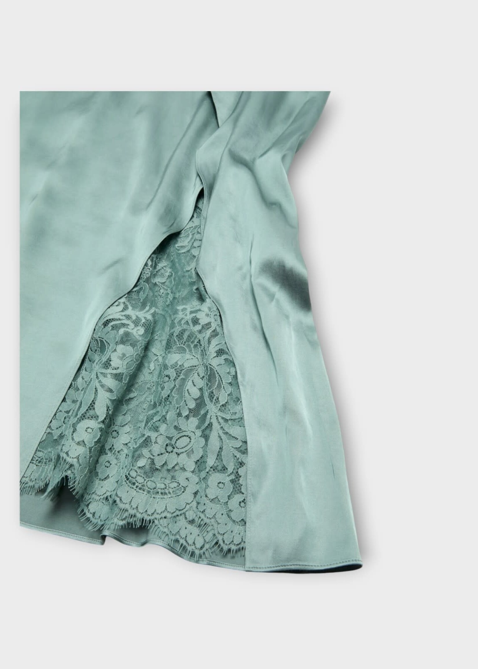 Acne Studio Acne Studio Dress, Green, Sleeveless Slip Midi Dress In Sage Green w/ Lace Detail