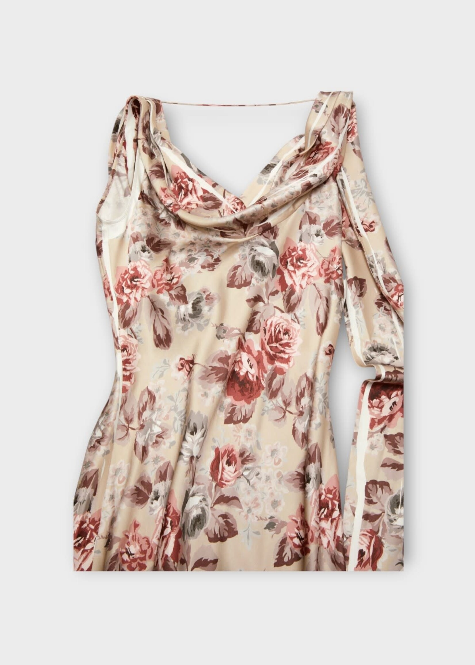 Acne Studio Acne Studio Dress, Print, Sleeveless Draped Long Dress In Multi Beige w/ Floral Print & Side Slit