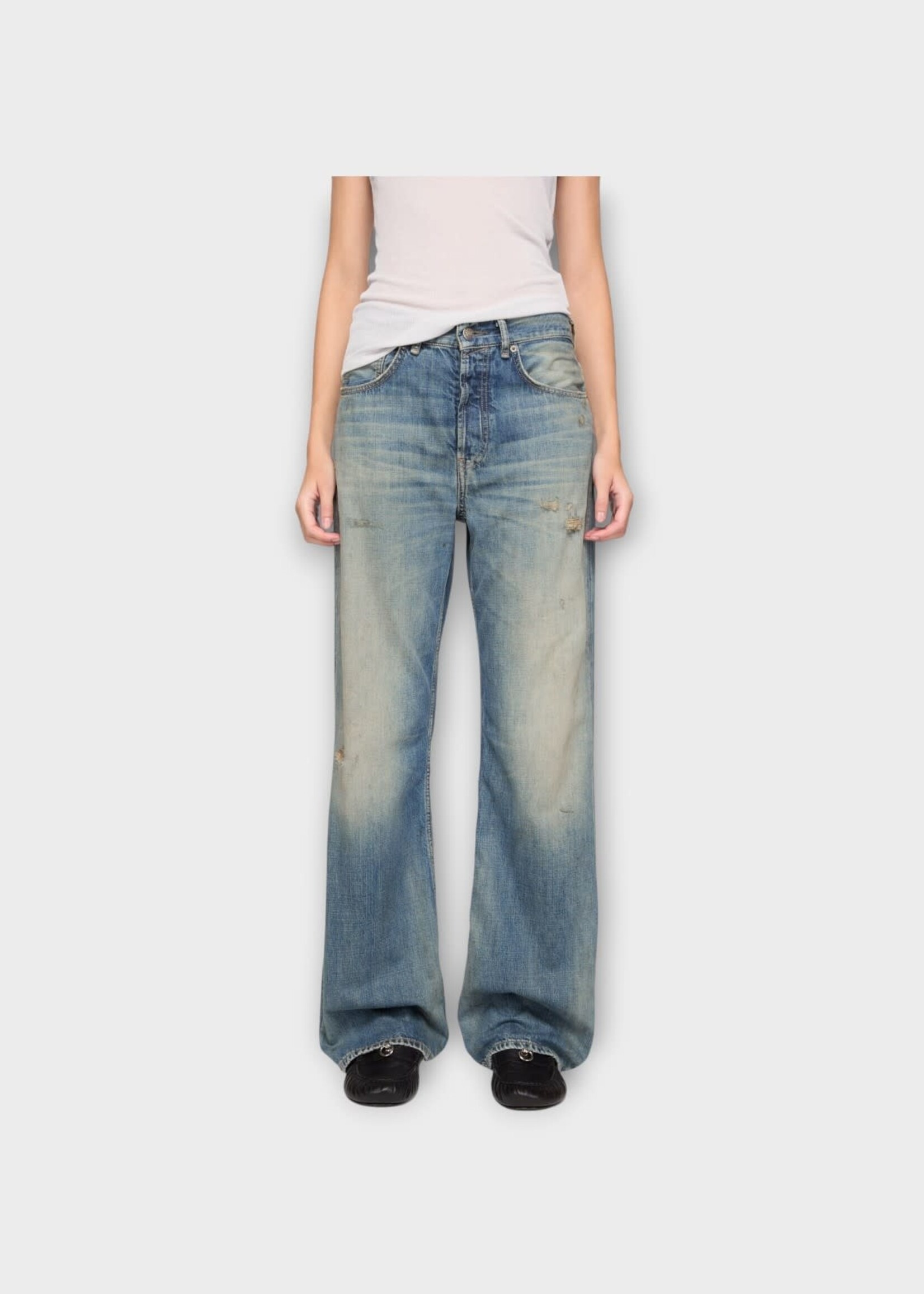 Acne Studio Acne Studio Jeans, Blue, Cotton Mid Waist Flare Leg Denim Pants In Mid Blue