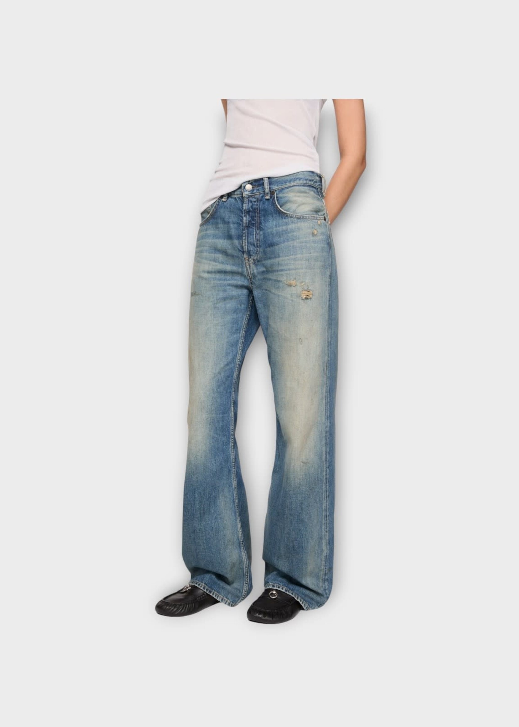 Acne Studio Acne Studio Jeans, Blue, Cotton Mid Waist Flare Leg Denim Pants In Mid Blue