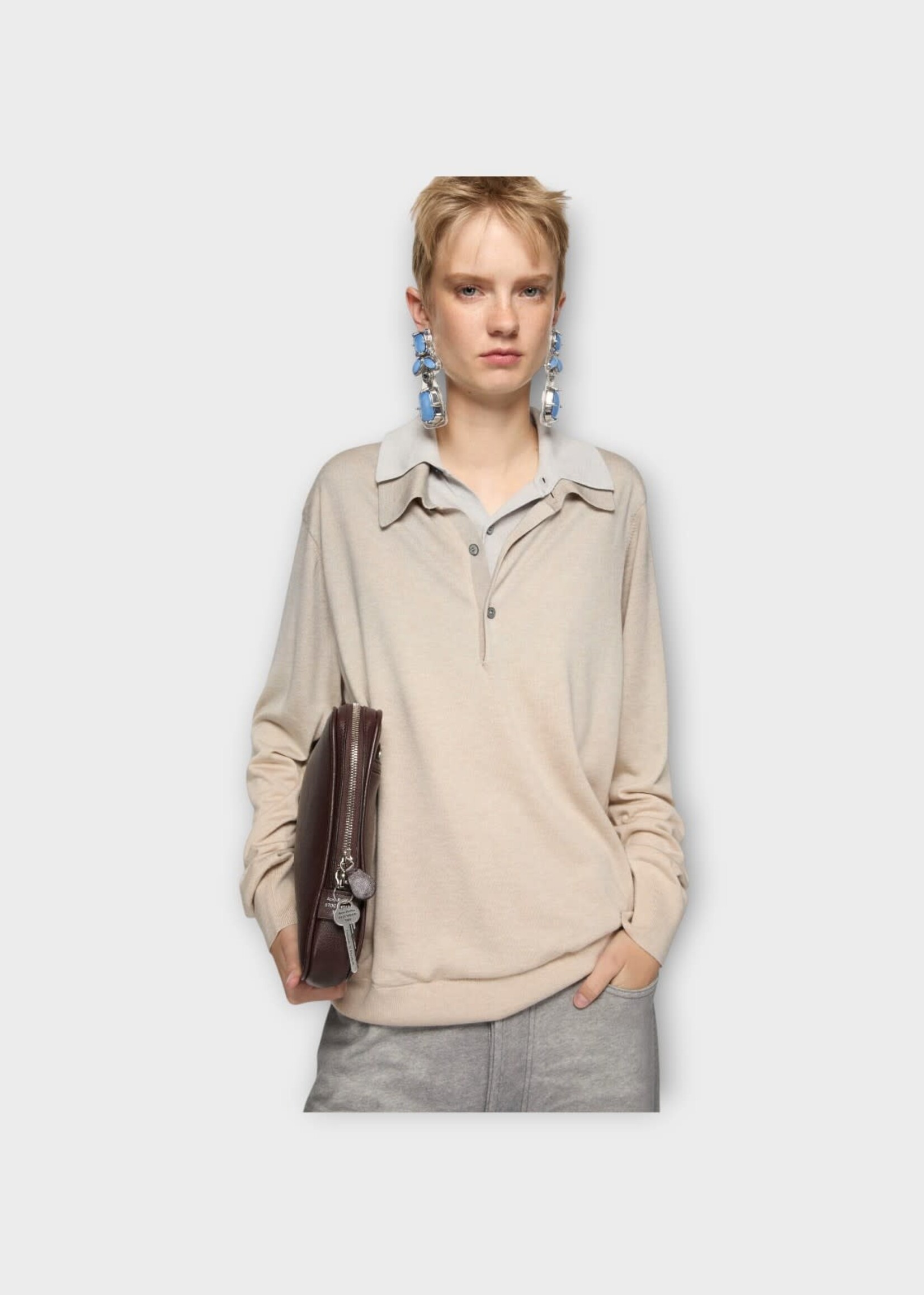Acne Studio Acne Studio Knitwear, Beige, Silk & Cashmere Layered V-Neck Sweater In Beige & Grey