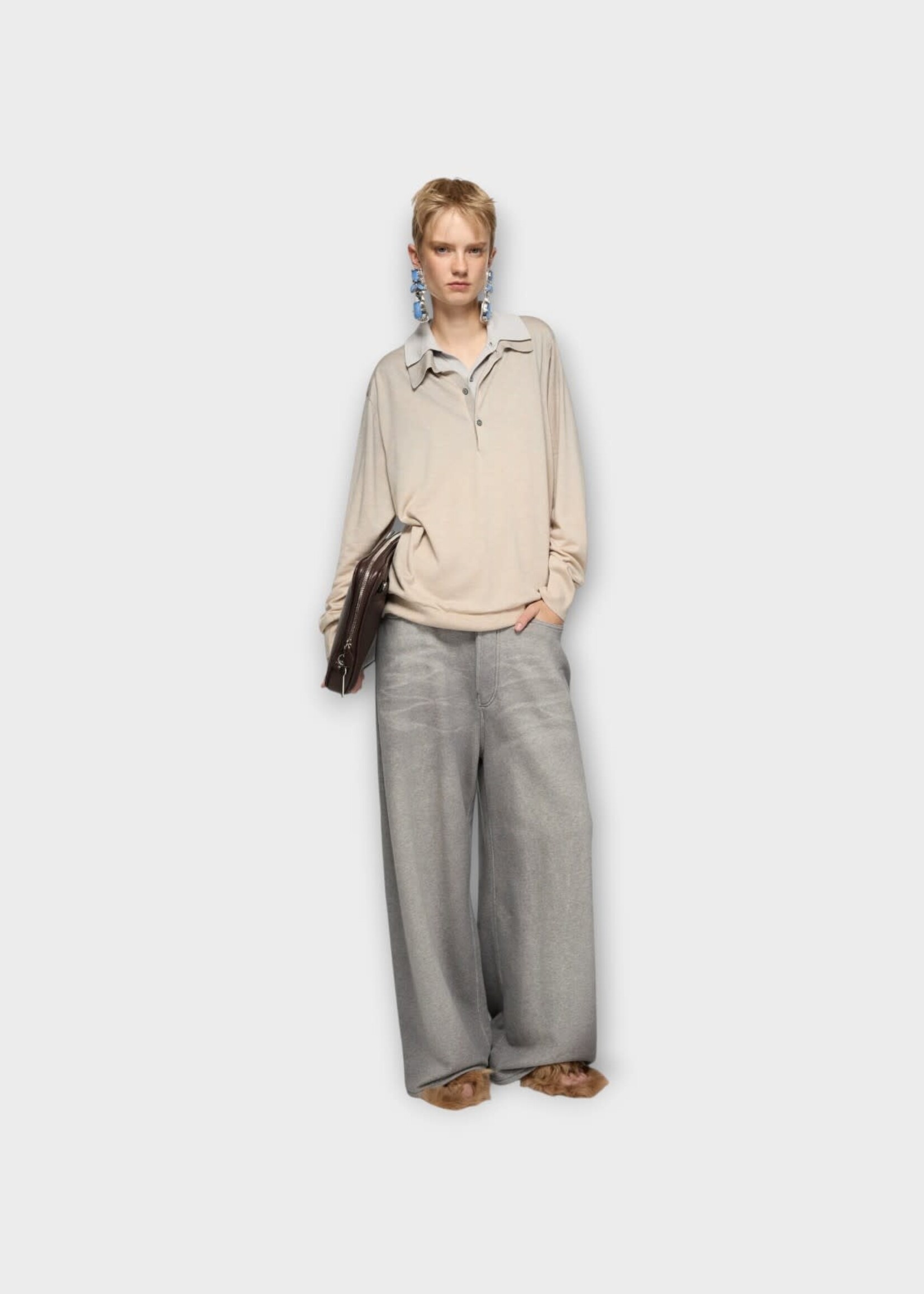 Acne Studio Acne Studio Knitwear, Beige, Silk & Cashmere Layered V-Neck Sweater In Beige & Grey