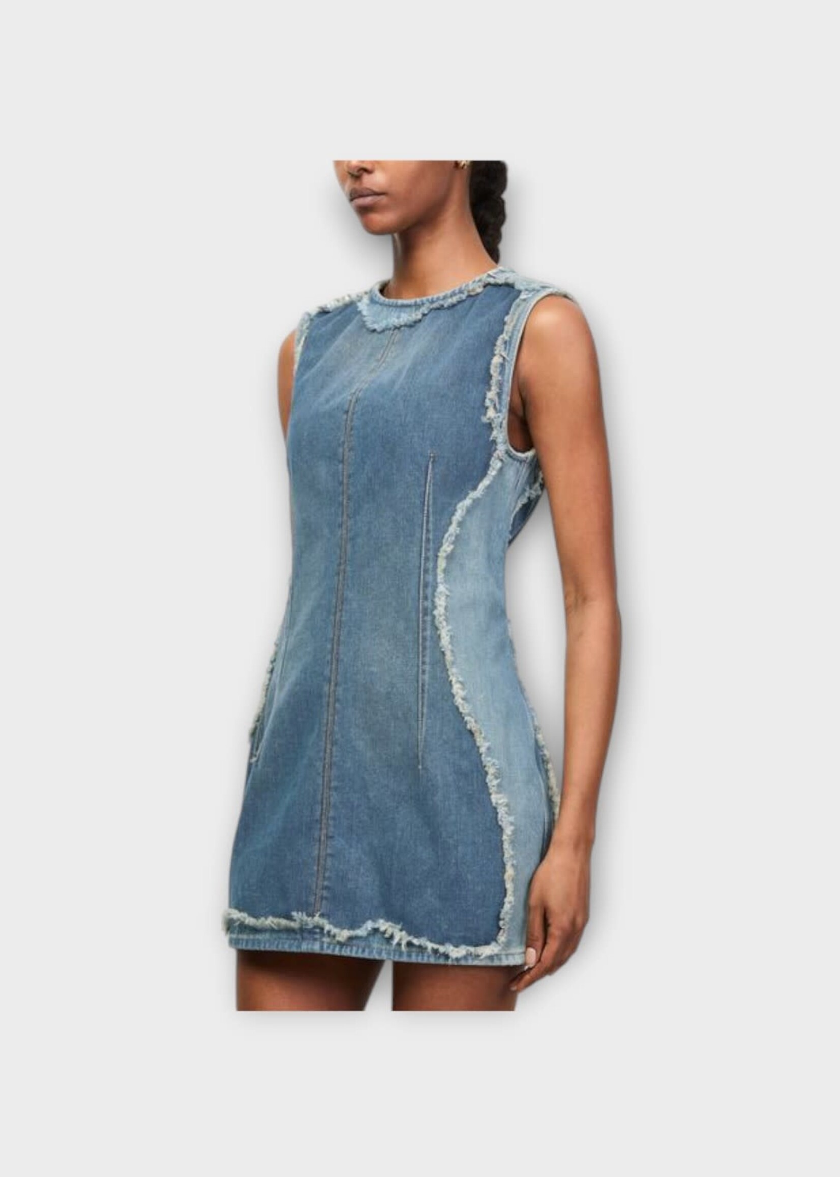 Acne Studio Acne Studio Dress, Blue, Denim Crew Neck Sleeveless Mini Dress In Mid Blue