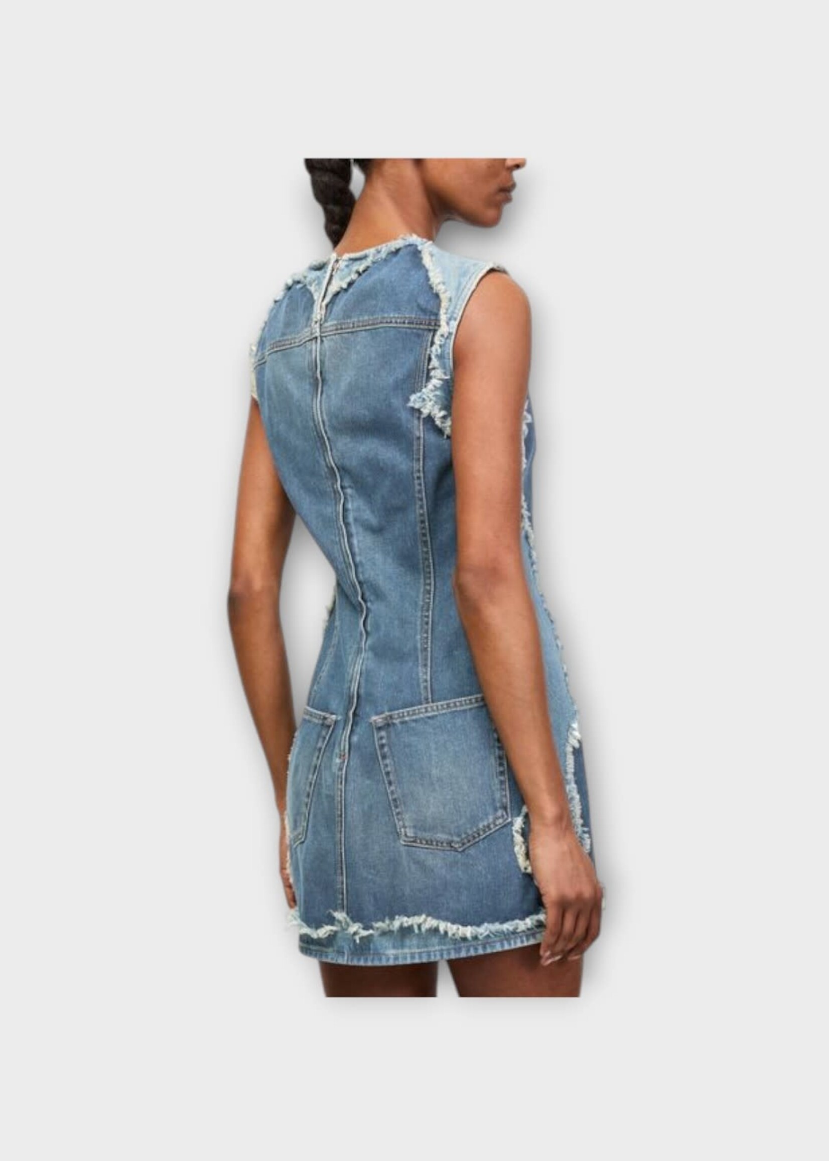 Acne Studio Acne Studio Dress, Blue, Denim Crew Neck Sleeveless Mini Dress In Mid Blue