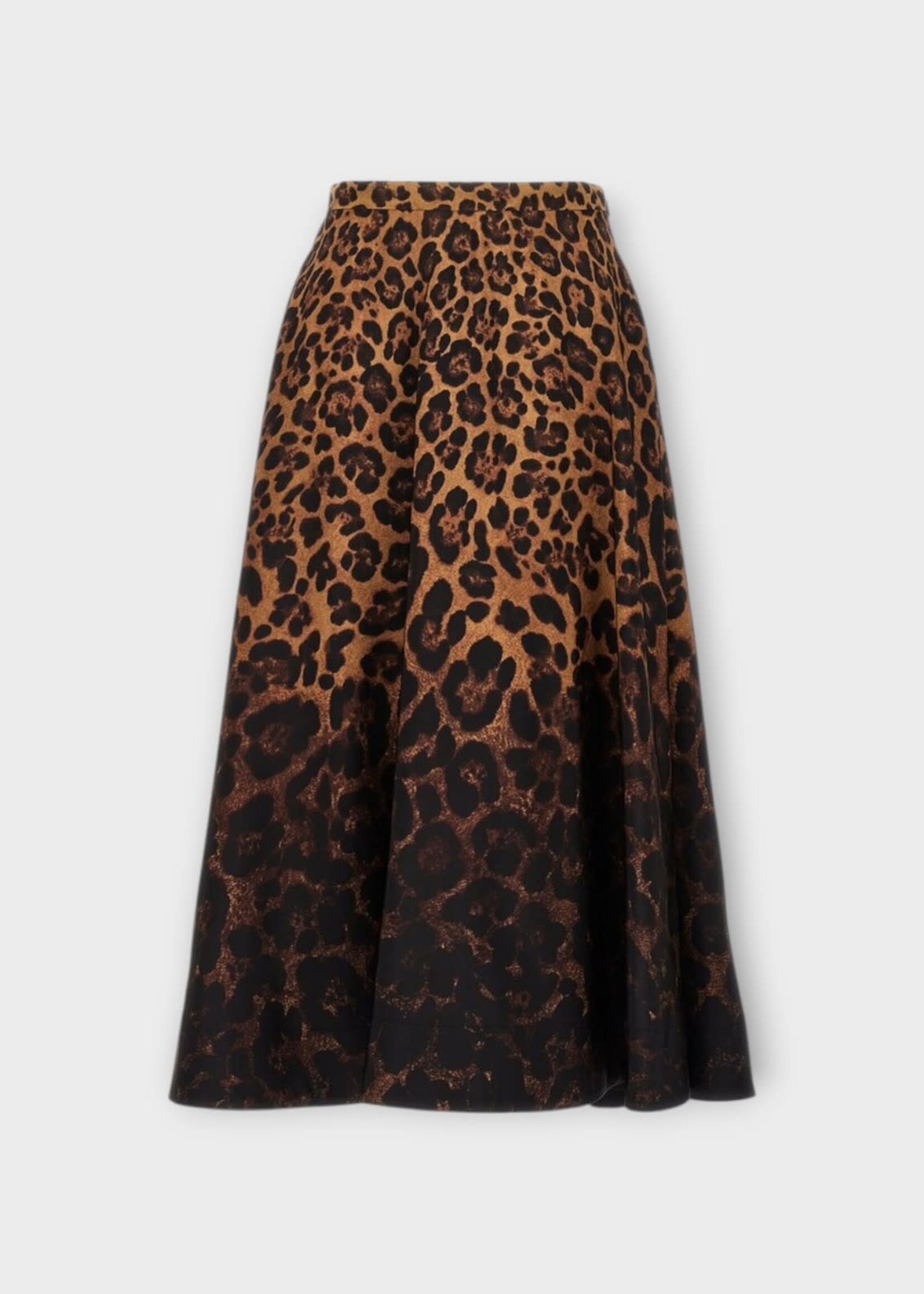 Valentino Valentino Skirt, Print, Wool & Silk High Waist Midi Skirt In Brown w/ Leopard Degrade Print