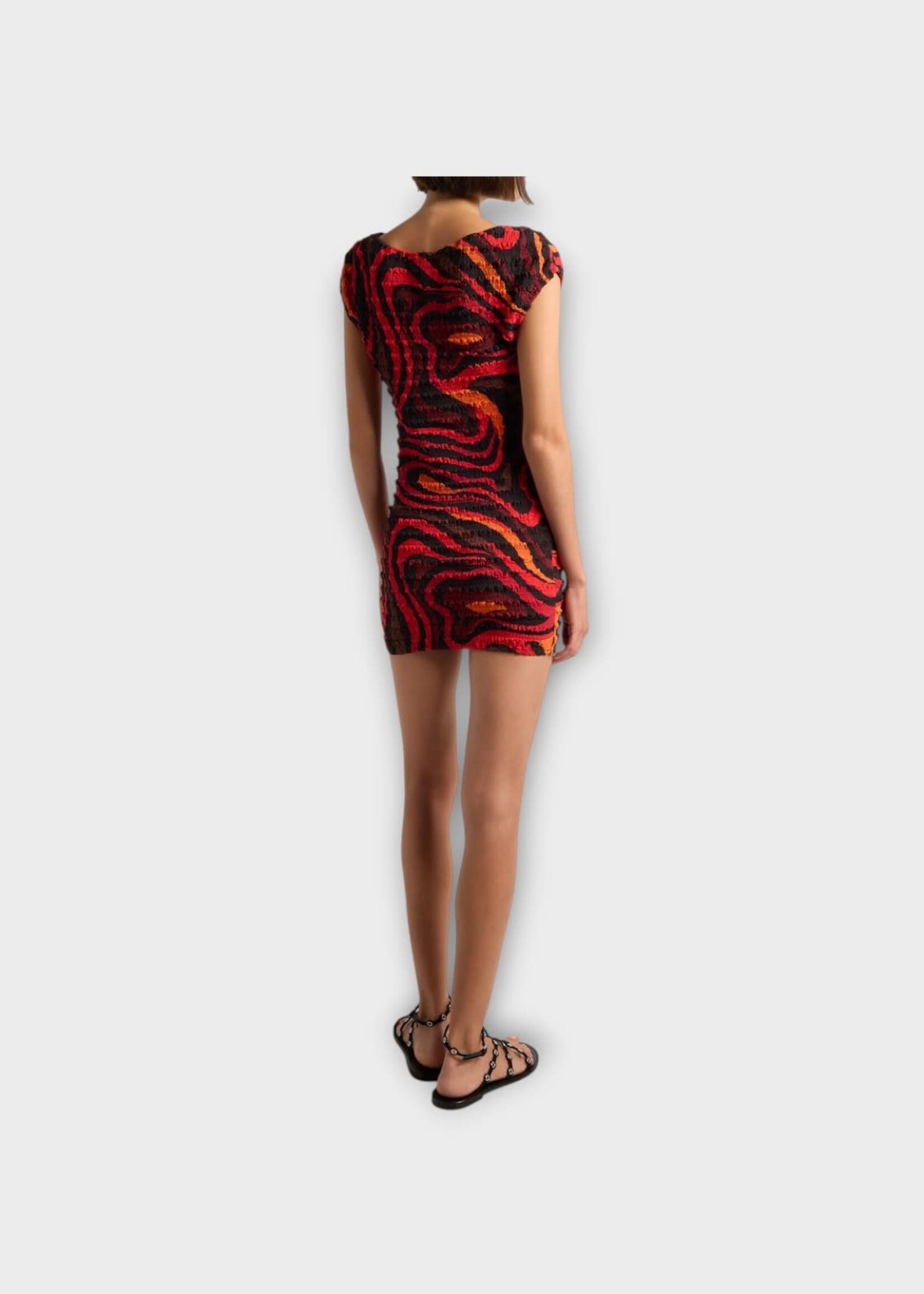 Pucci Pucci Dress, Print, Short Sleeve Shibori Mini Dress In Orange & Black w/ Marmo Print