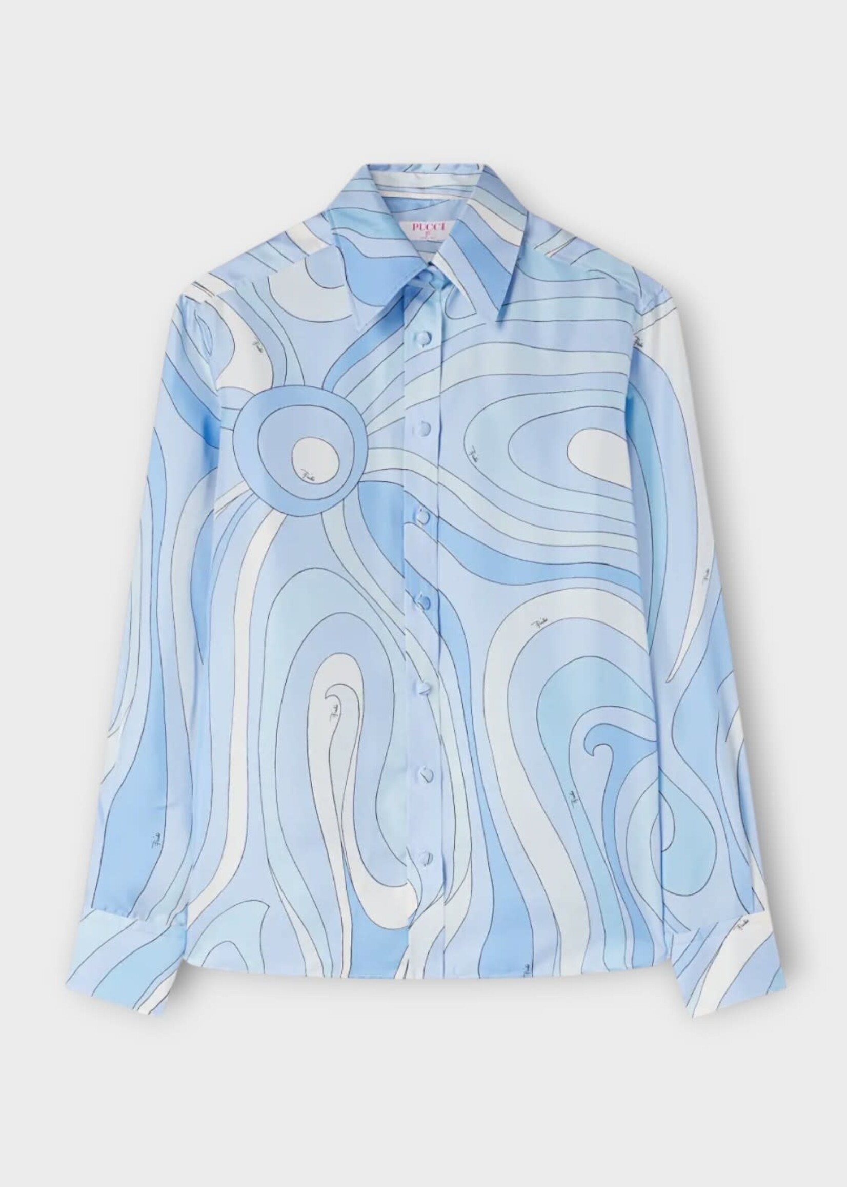 Pucci Pucci Shirt, Print, Silk Classic Shirt In Pale Blue w/ Marmo Print