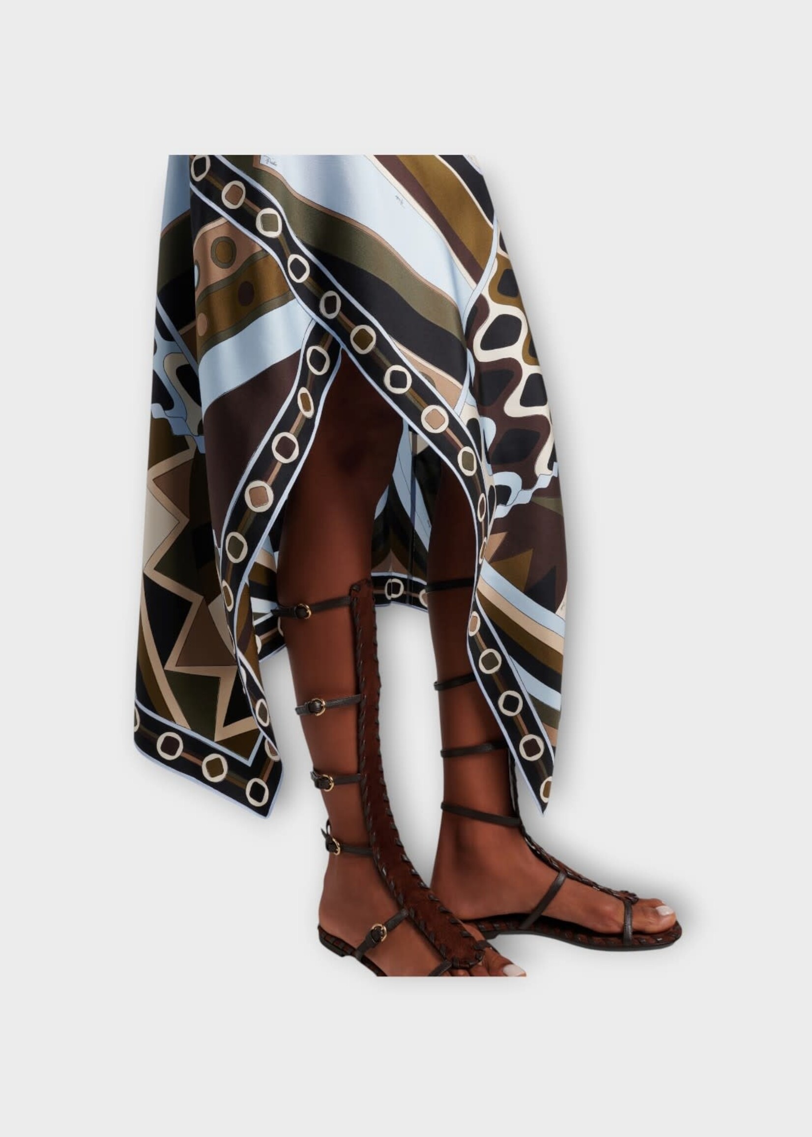 Pucci Pucci Skirt, Print, Silk Scarf Long Skirt In Khaki & Blue w/ Vivara Print