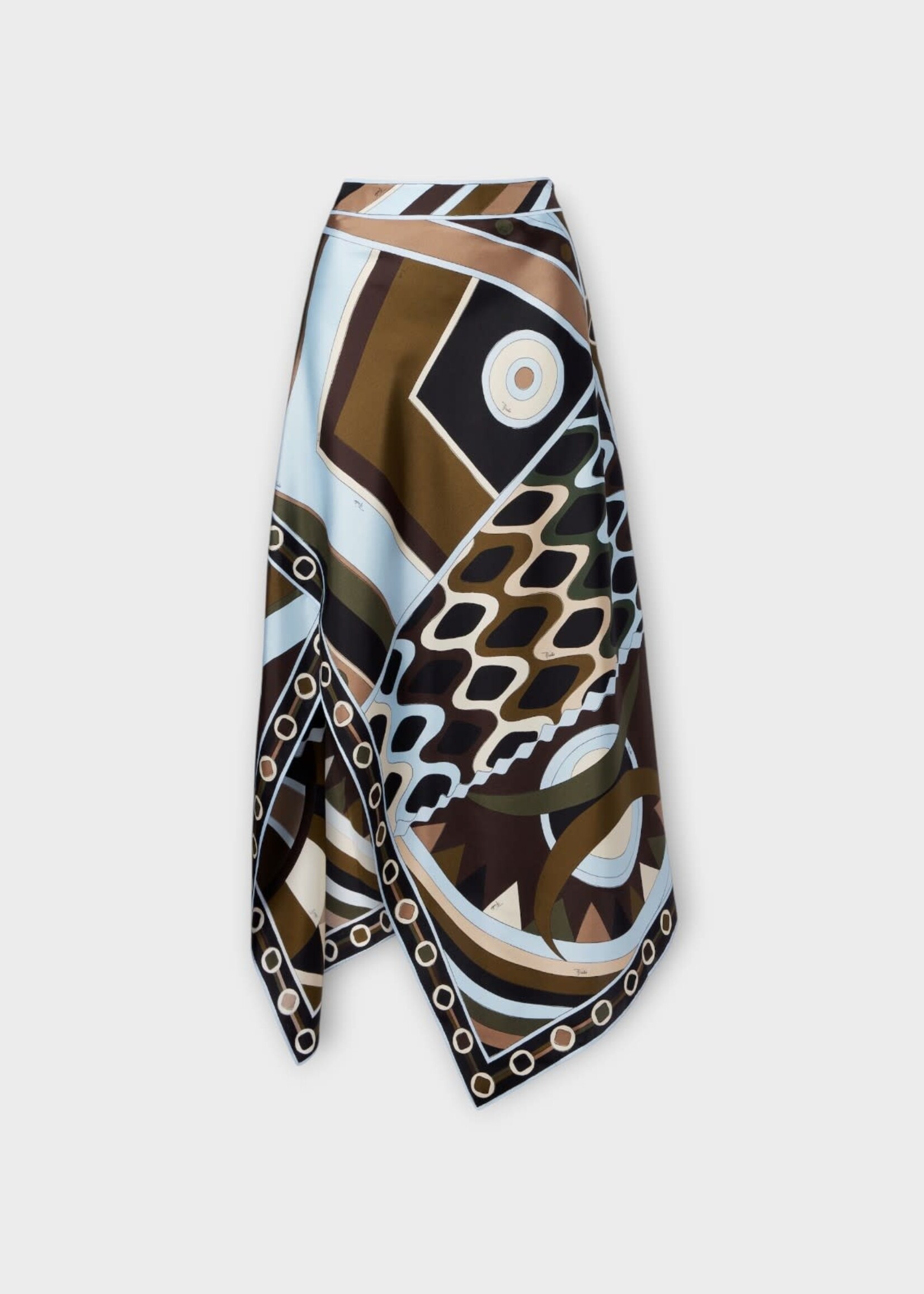 Pucci Pucci Skirt, Print, Silk Scarf Long Skirt In Khaki & Blue w/ Vivara Print
