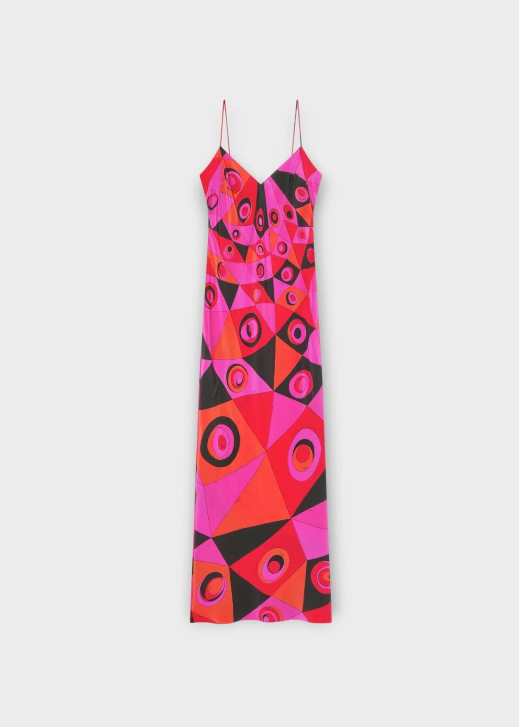 Pucci Pucci Dress, Print, Silk V-Neck Sleeveless Long Dress In Fuchsia & Black w/ Occhi Print