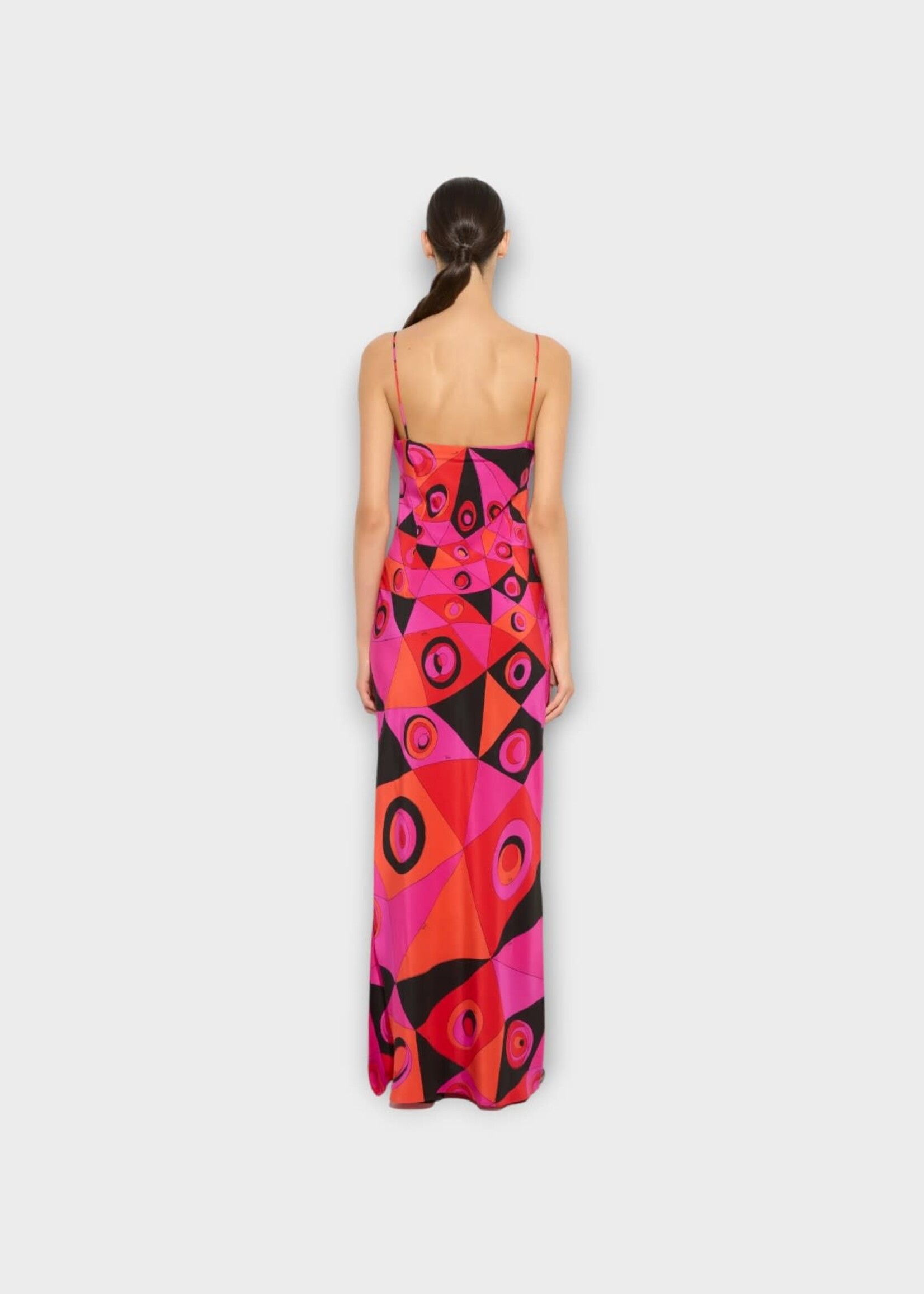 Pucci Pucci Dress, Print, Silk V-Neck Sleeveless Long Dress In Fuchsia & Black w/ Occhi Print