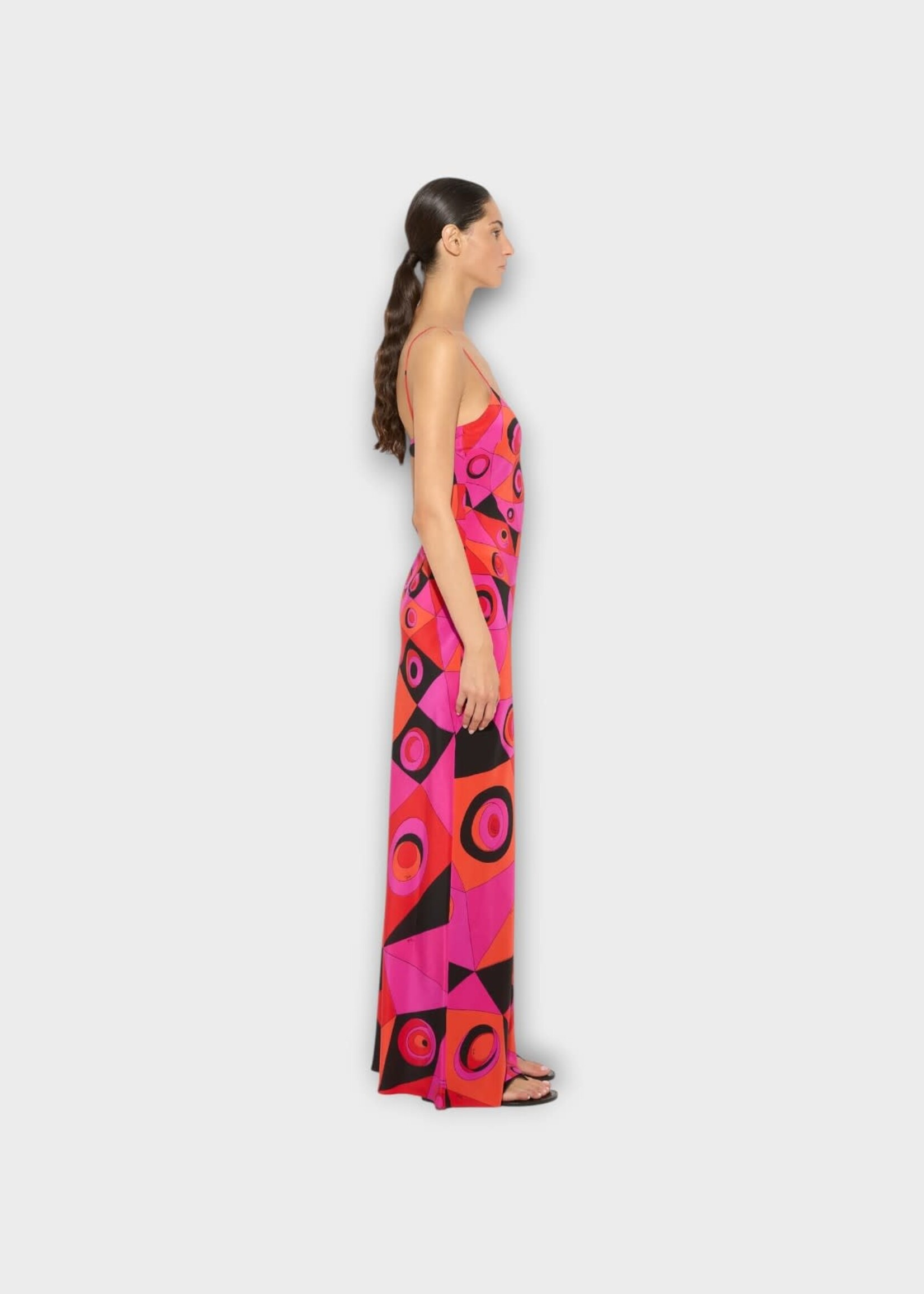 Pucci Pucci Dress, Print, Silk V-Neck Sleeveless Long Dress In Fuchsia & Black w/ Occhi Print