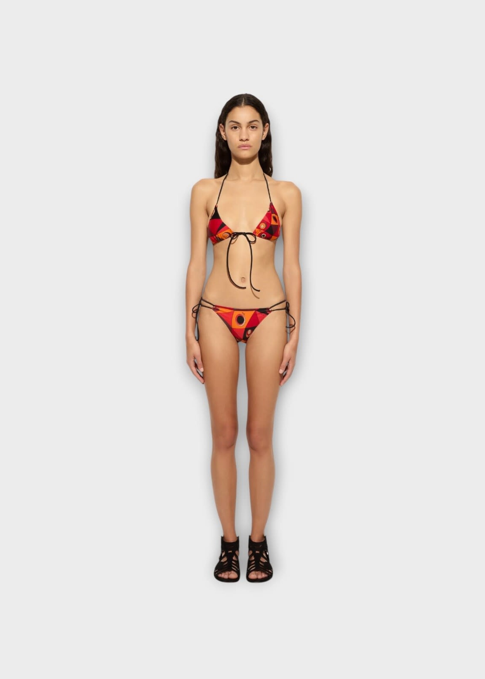 Pucci Pucci Swimwear, Print, Triangle Bikini Bra In Orange & Black w/ Occhi Print