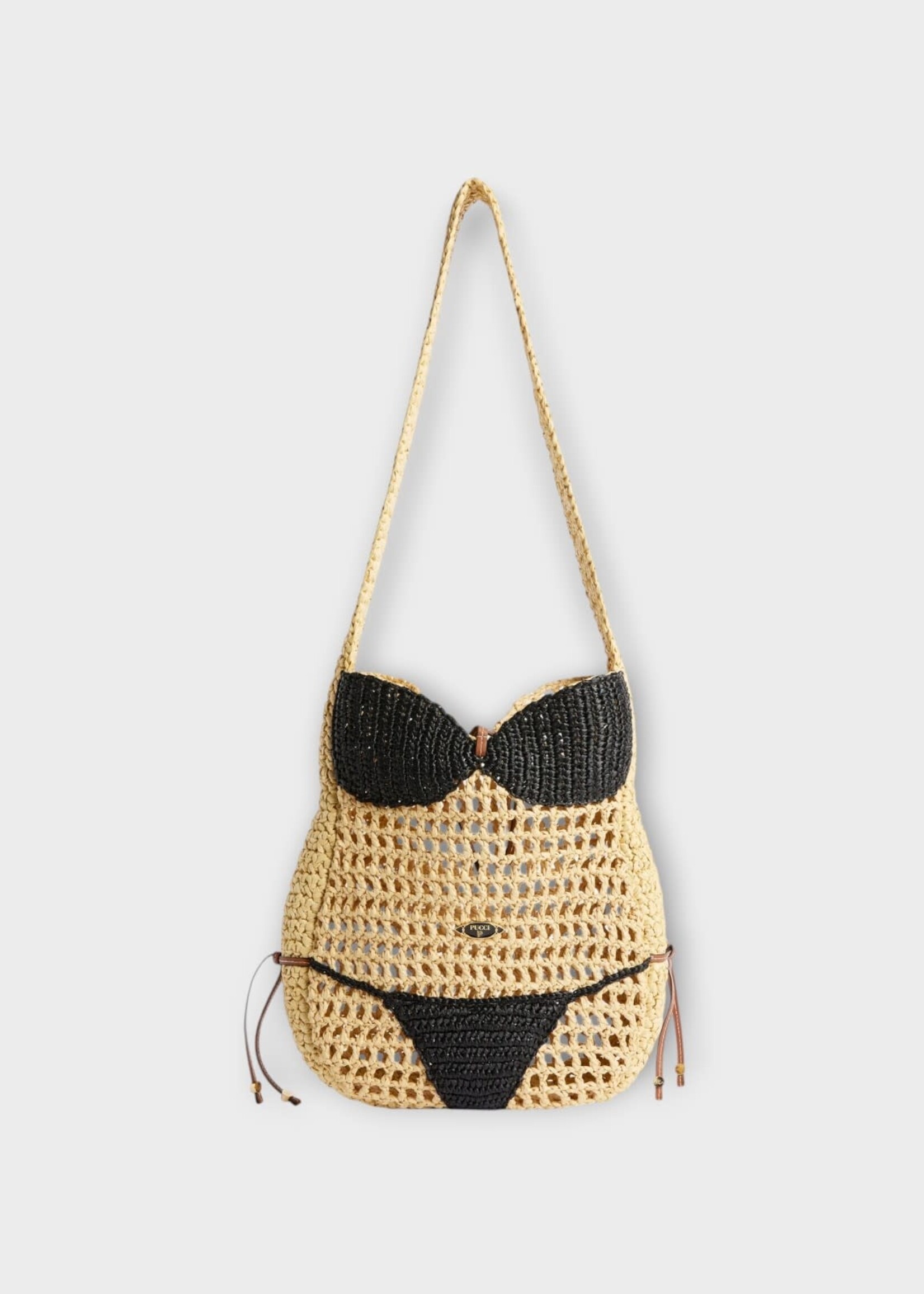 Pucci Pucci Bag, Print, Puccinella Raffia Shoulder Bag In Natural & Black
