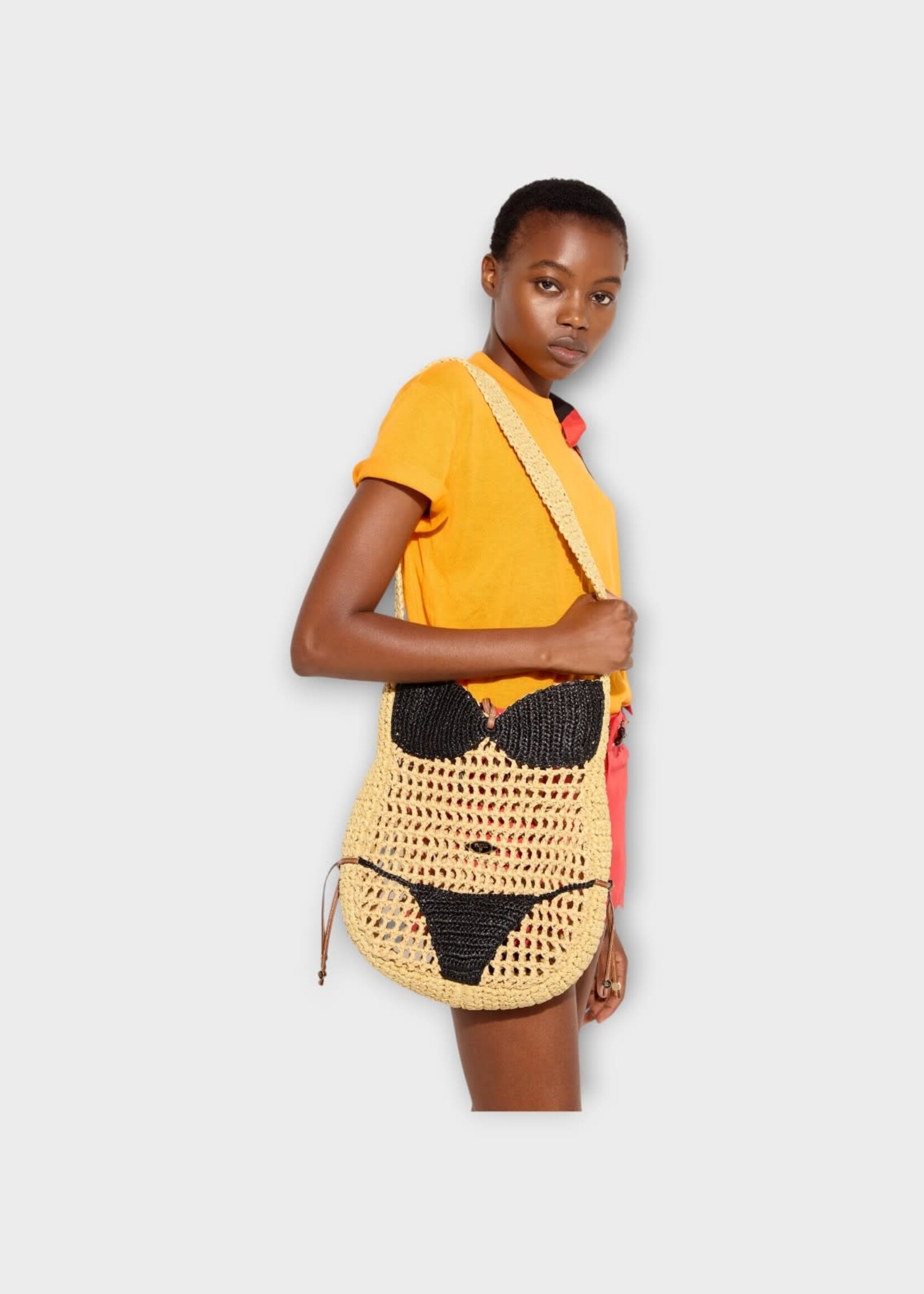 Pucci Pucci Bag, Print, Puccinella Raffia Shoulder Bag In Natural & Black