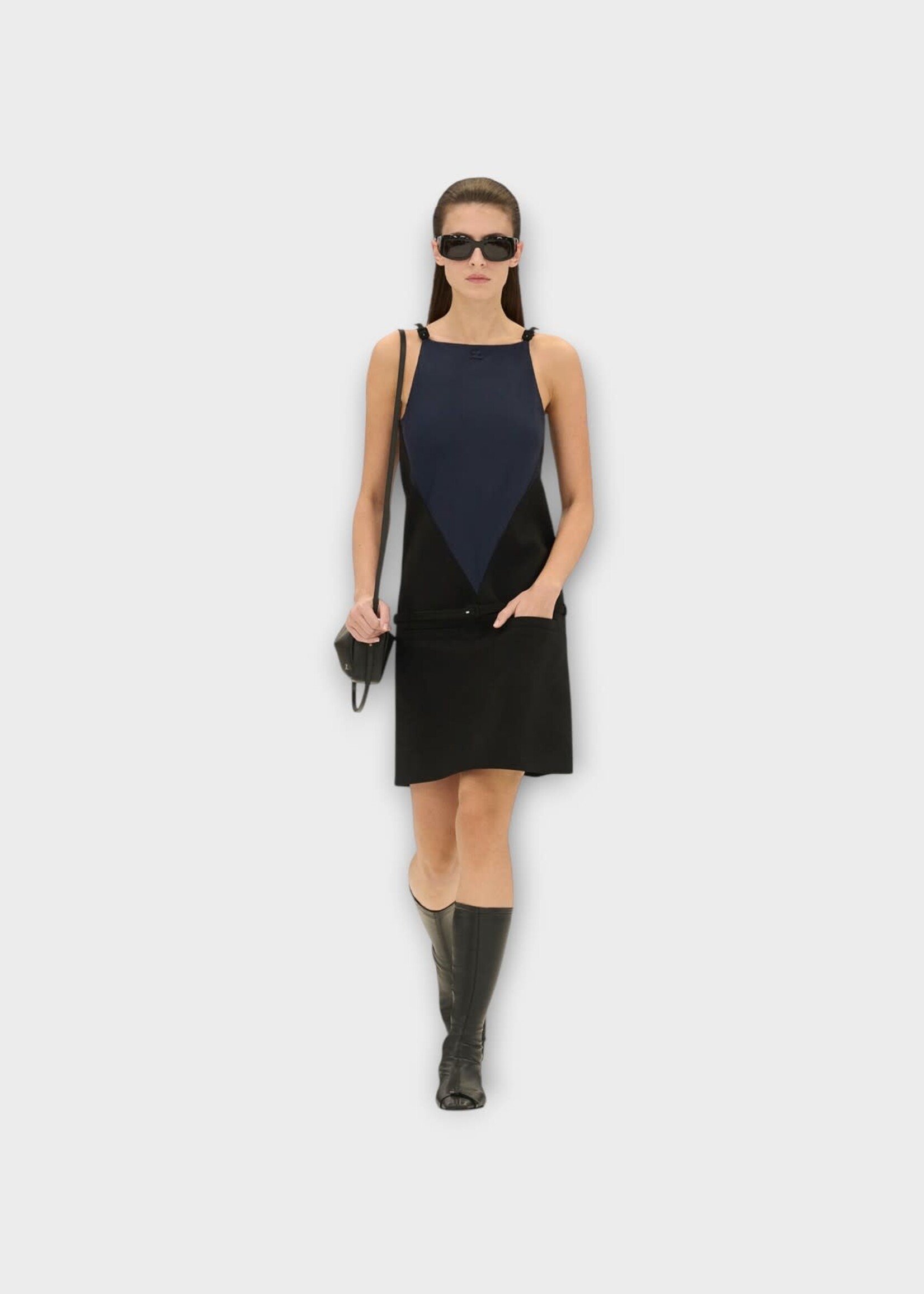Courreges Courreges Dress, Multi, V-Line Jersey Mini Dress In Midnight Blue & Black #14