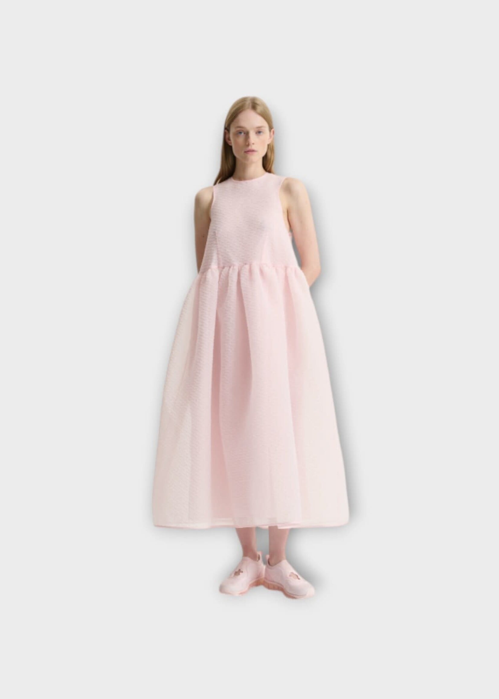 Cecilie Bahnsen Cecilie Bahnsen Dress, Pink, Cbdora Plumeria Sleeveless Long  Dress In Blush Pink w/ Voluminous Skirt