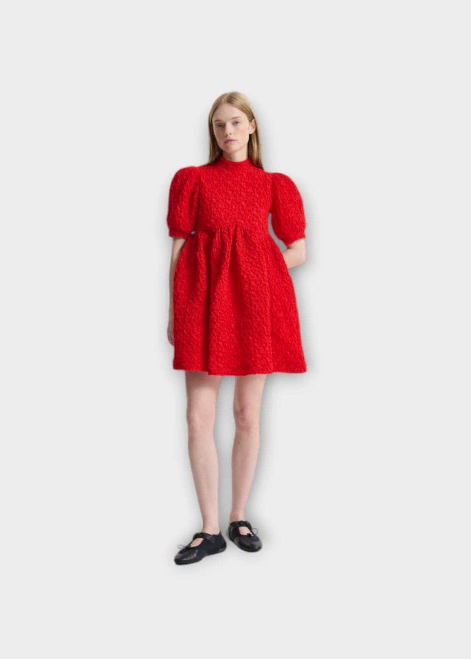 Cecilie Bahnsen Cecilie Bahnsen Dress, Red, Cbdumas Cotton Smock Voluminous Dress In Red w/ Paneled Skirt