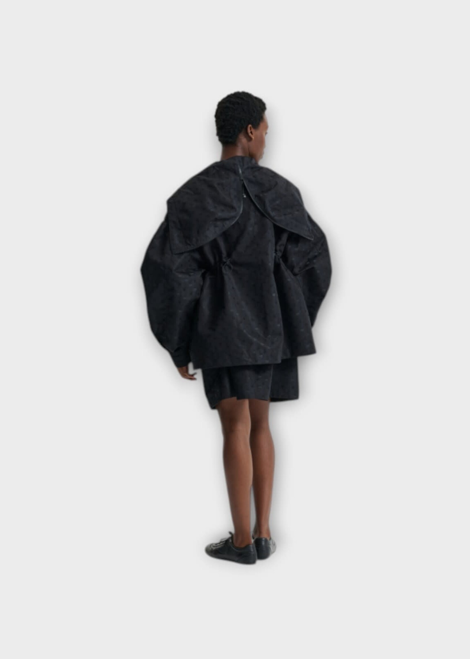 Cecilie Bahnsen Cecilie Bahnsen Jacket, Black, Cbdennon Jacquard Hooded Anorak Jacket In Black w/ Drawstring Waist