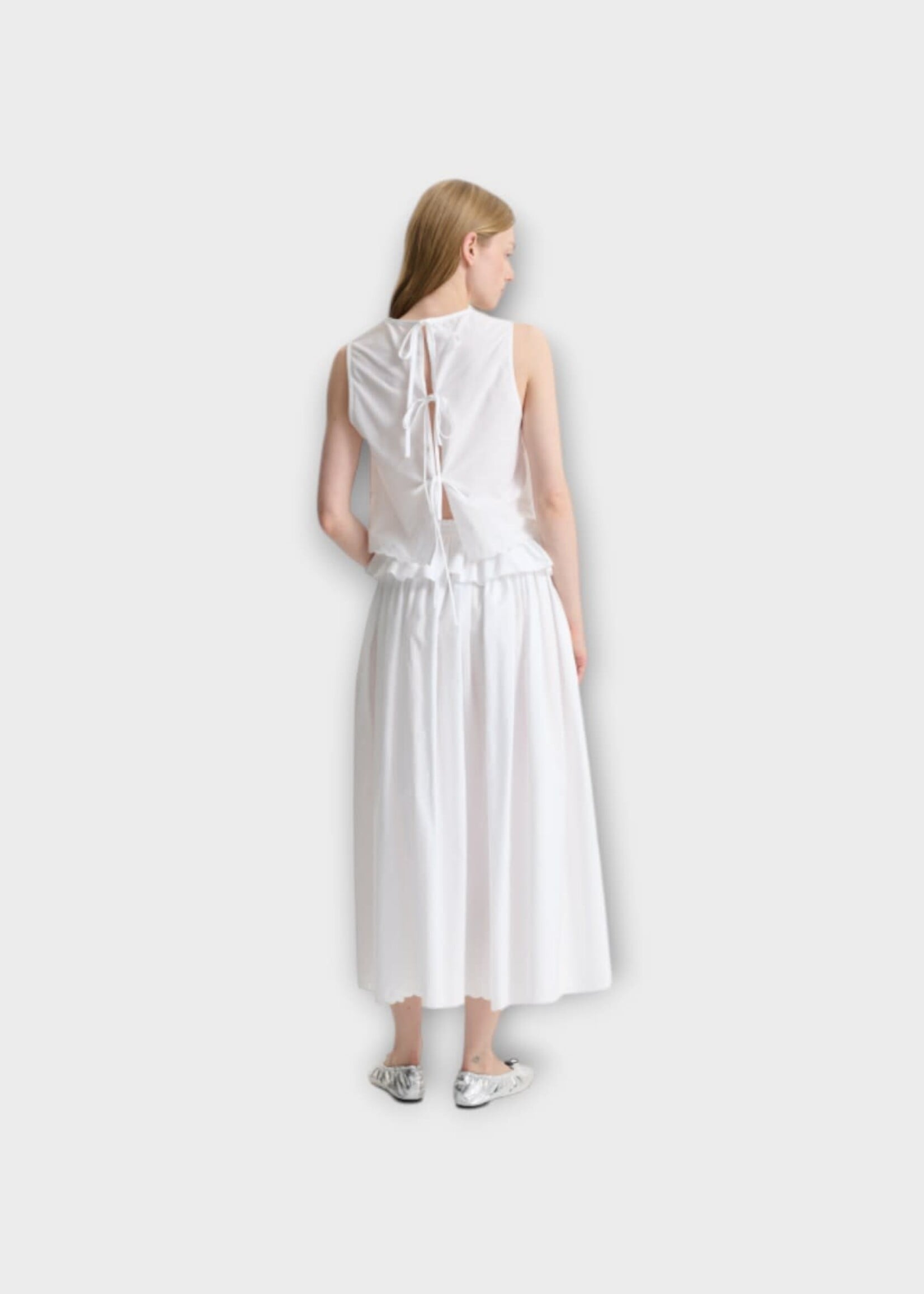 Cecilie Bahnsen Cecilie Bahnsen Skirt, White, Cbdalia Broderie Anglaise Elasticated Skirt In White w/ Ruffled Waist