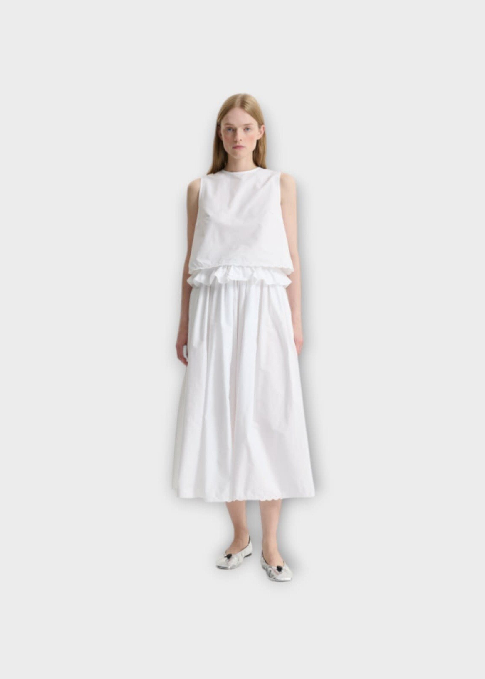 Cecilie Bahnsen Cecilie Bahnsen Skirt, White, Cbdalia Broderie Anglaise Elasticated Skirt In White w/ Ruffled Waist