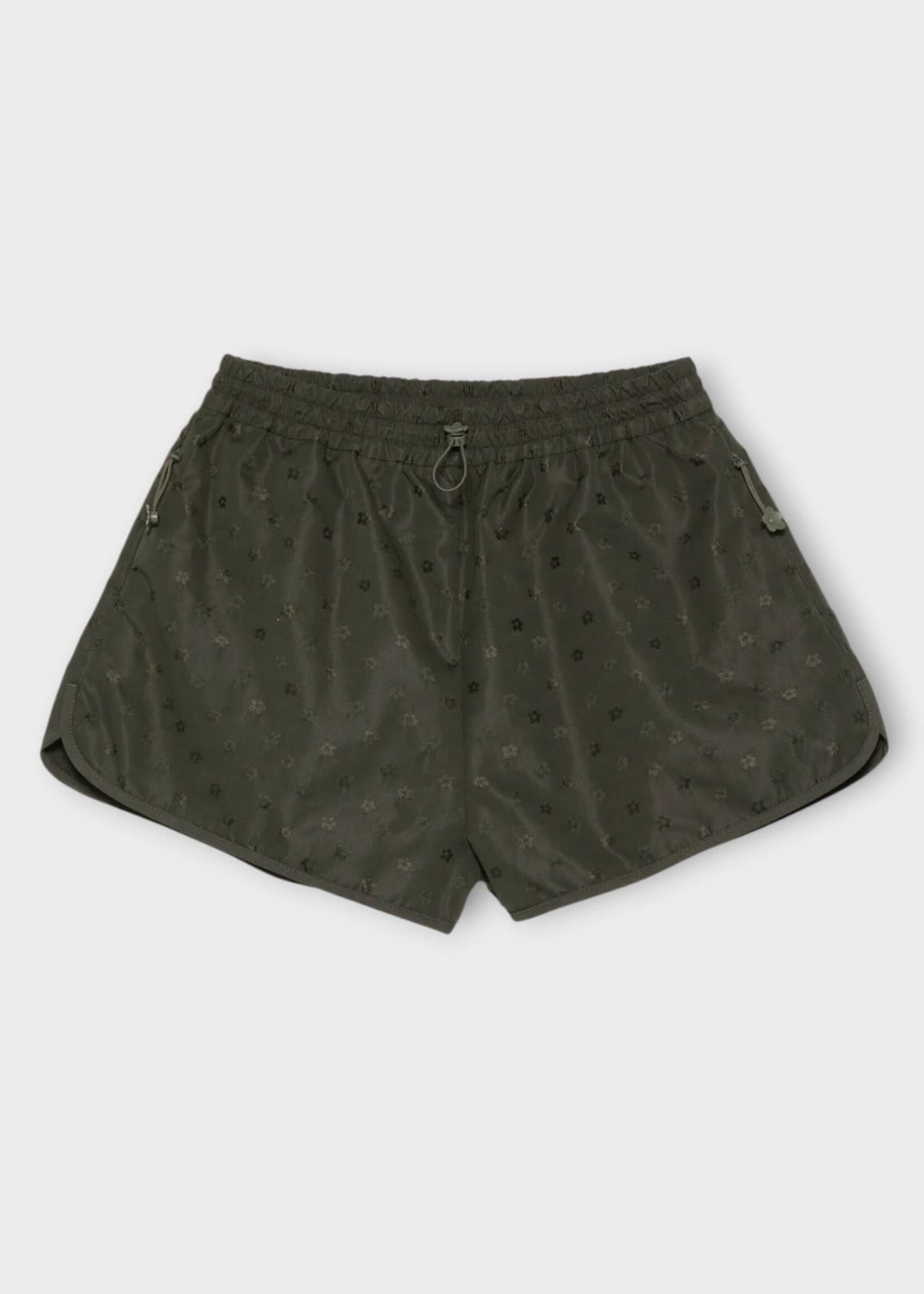 Cecilie Bahnsen Cecilie Bahnsen Shorts, Green, Cbdahana Elastic Waist Iris Jacquard Shorts In Olive w/ Curved Hem