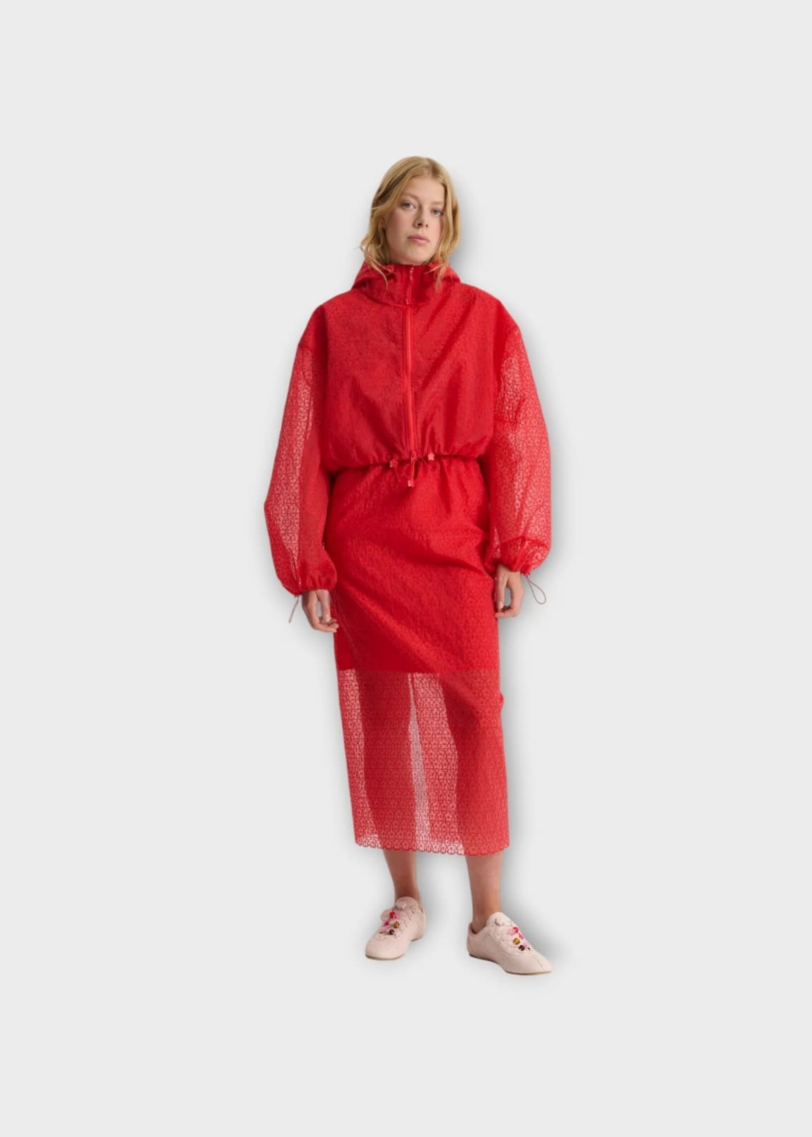 Cecilie Bahnsen Cecilie Bahnsen Jacket, Red, Cbaisha Hooded Blouson Jacket In Red w/  Windflower Embroidery