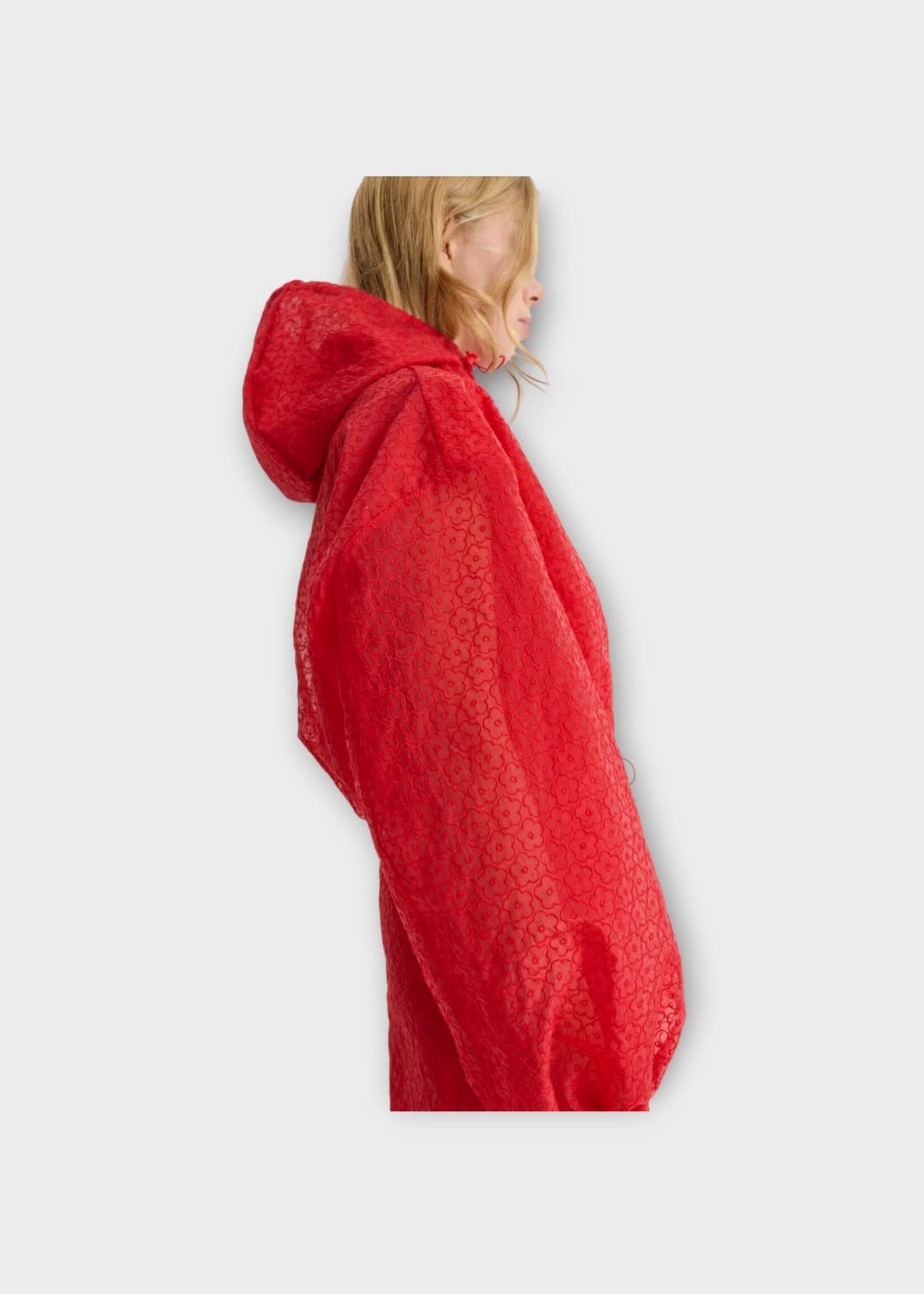 Cecilie Bahnsen Cecilie Bahnsen Jacket, Red, Cbaisha Hooded Blouson Jacket In Red w/  Windflower Embroidery
