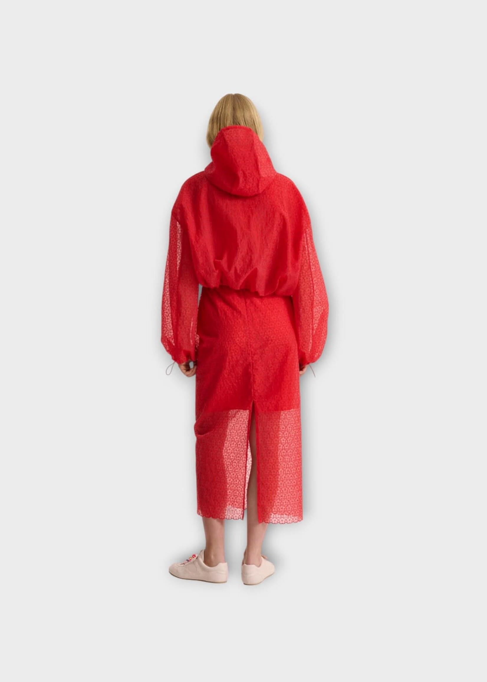 Cecilie Bahnsen Cecilie Bahnsen Jacket, Red, Cbaisha Hooded Blouson Jacket In Red w/  Windflower Embroidery