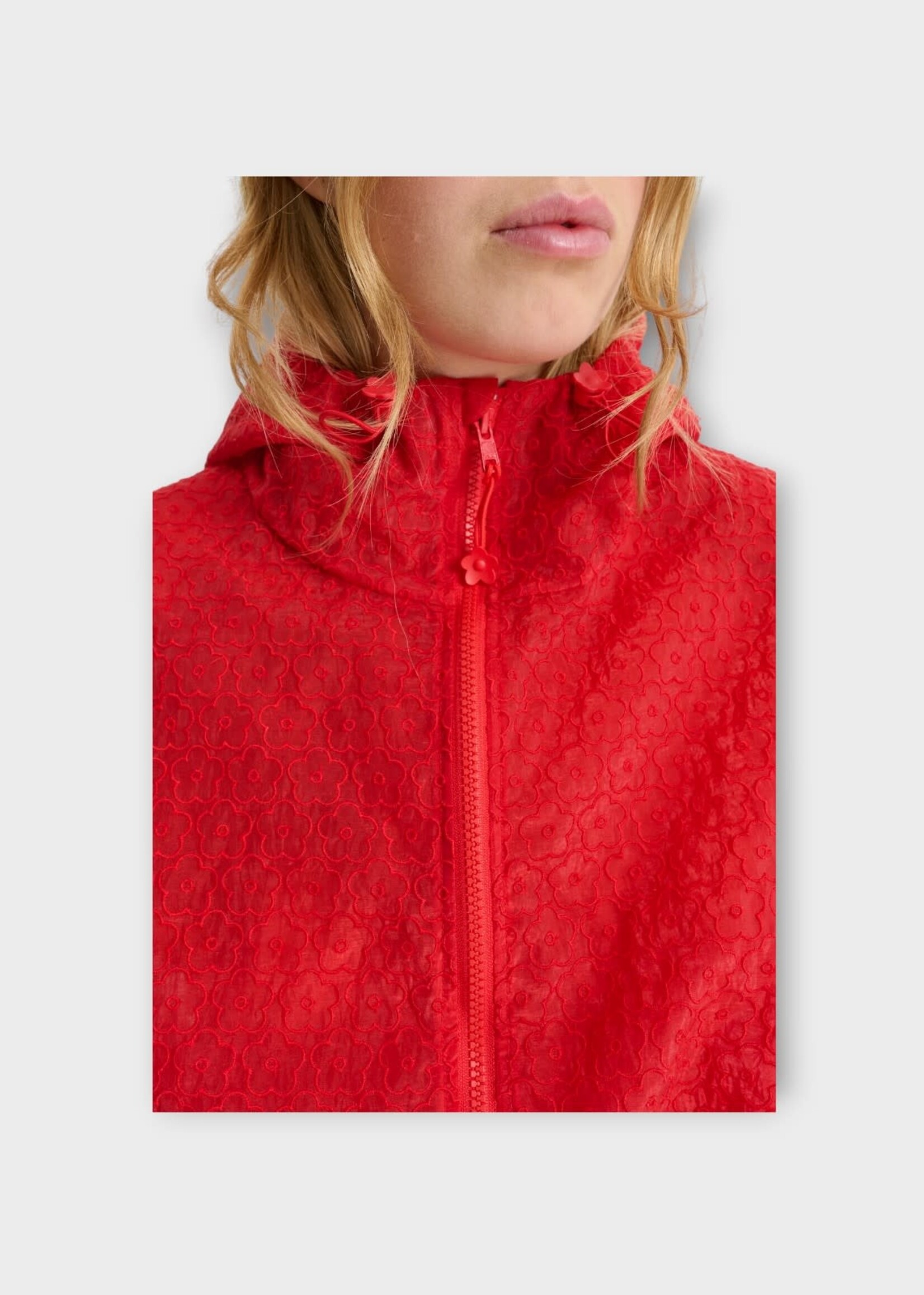 Cecilie Bahnsen Cecilie Bahnsen Jacket, Red, Cbaisha Hooded Blouson Jacket In Red w/  Windflower Embroidery