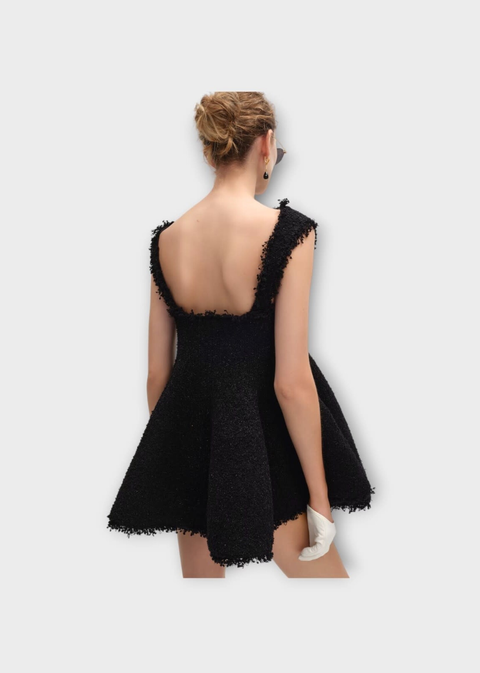 Celine Celine Dress, Black, Knitted Tweed Boat Neck Mini Dress In Black