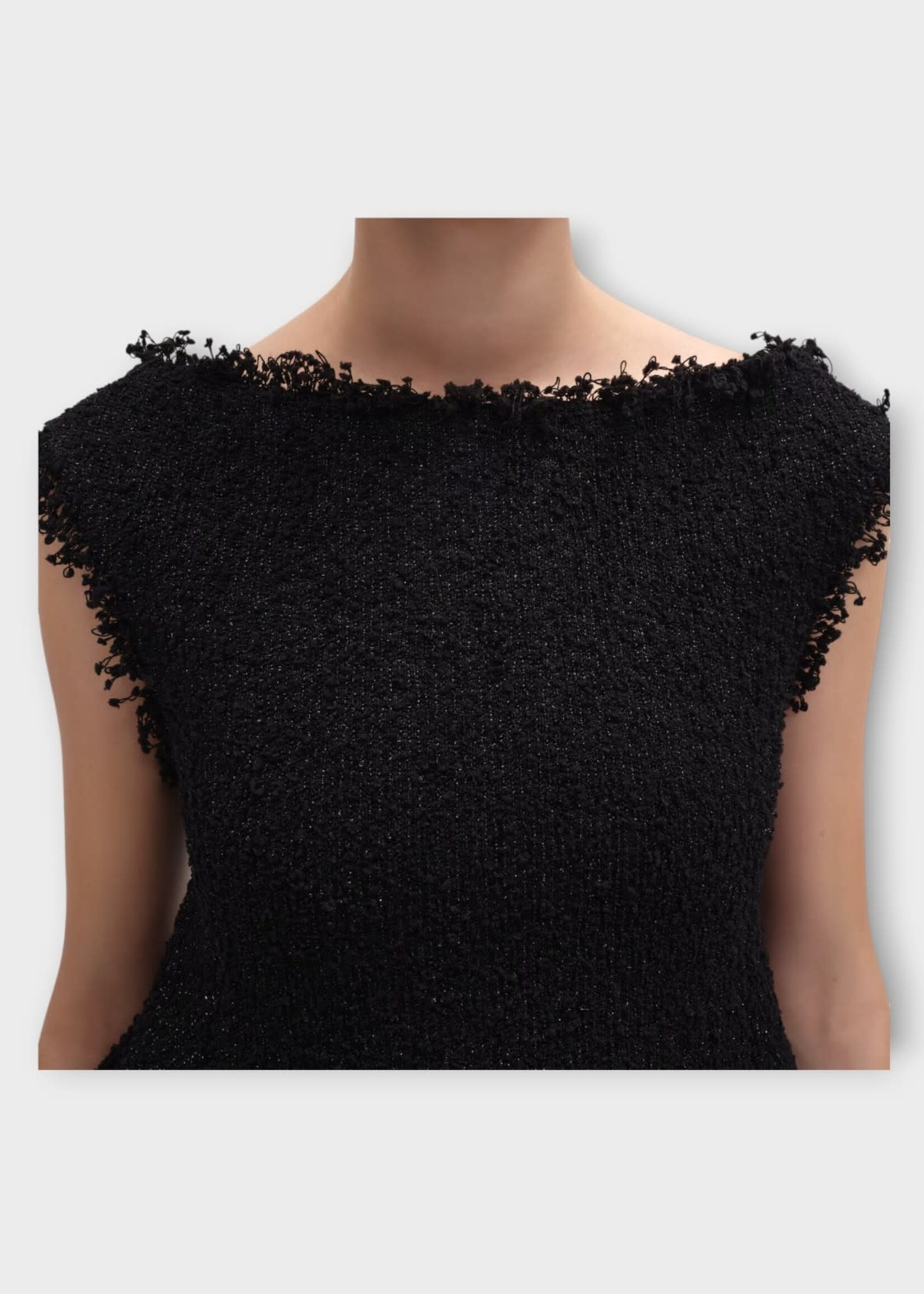 Celine Celine Dress, Black, Knitted Tweed Boat Neck Mini Dress In Black