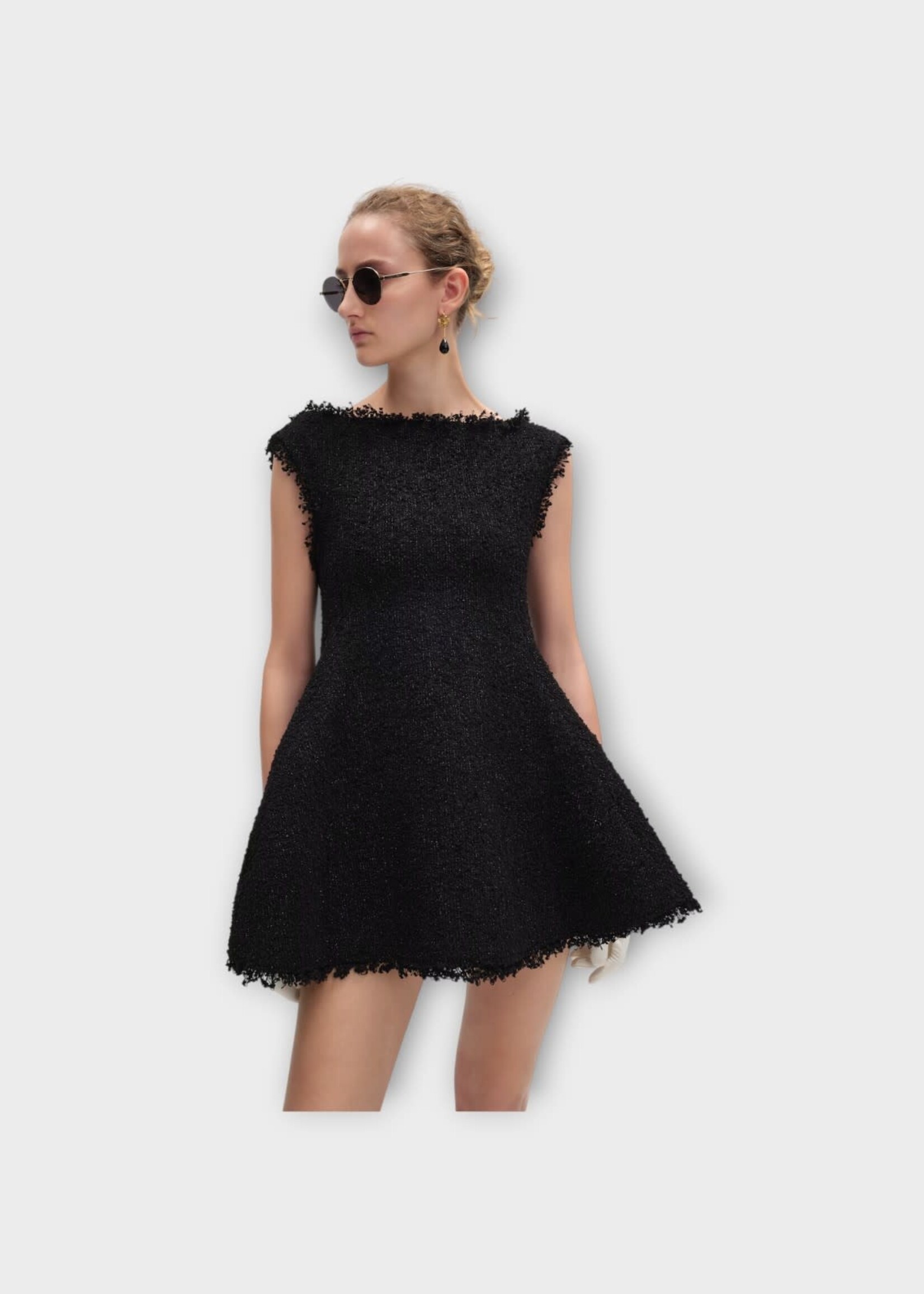 Celine Celine Dress, Black, Knitted Tweed Boat Neck Mini Dress In Black