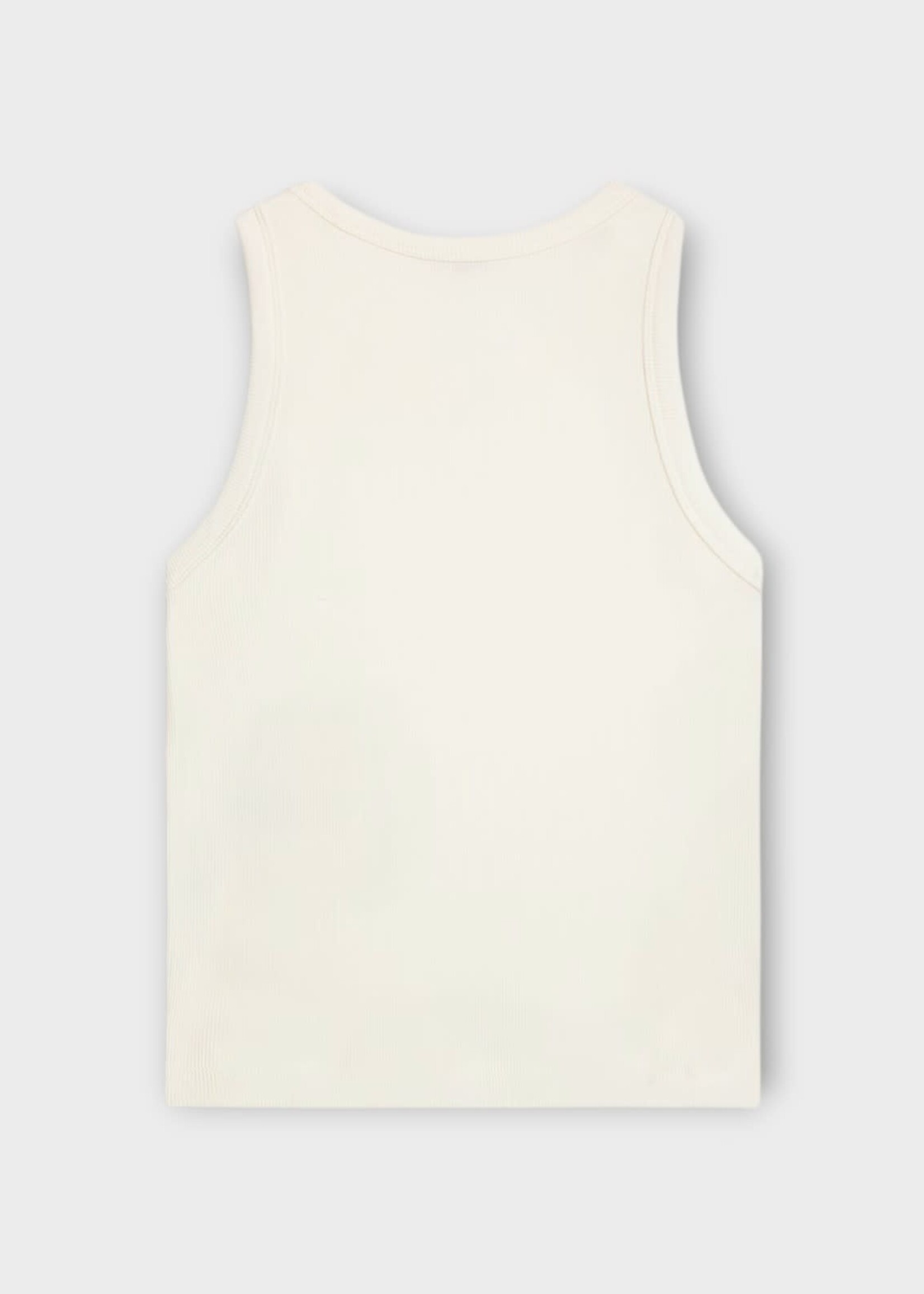 Celine Celine Top, White, Ribbed Cotton & Silk Tank Top In Off White w/ Logo Embroidery