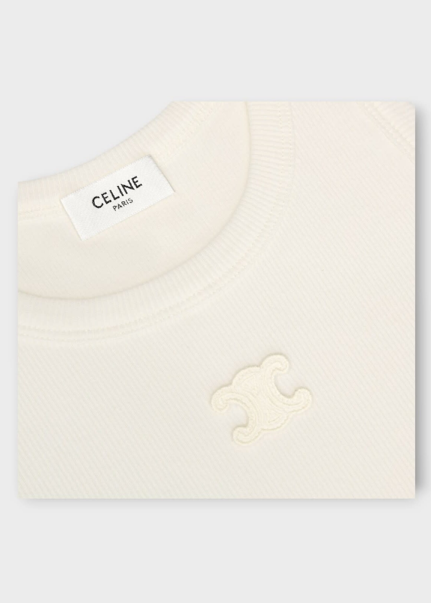 Celine Celine Top, White, Ribbed Cotton & Silk Tank Top In Off White w/ Logo Embroidery
