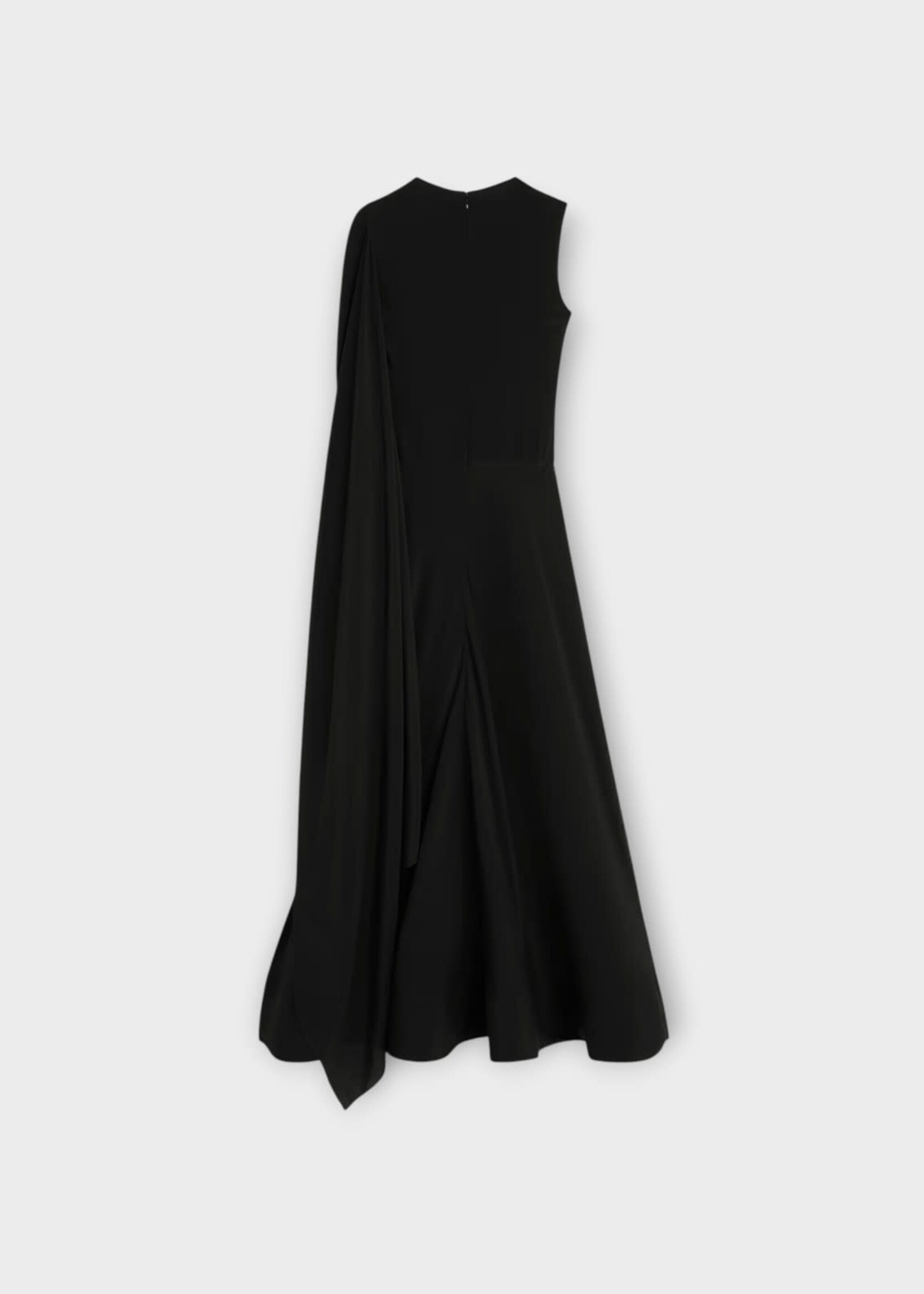 Celine Celine Dress, Black, Silk Crepe Mix Asymmetric Draped Long  Dress In Ultra Black