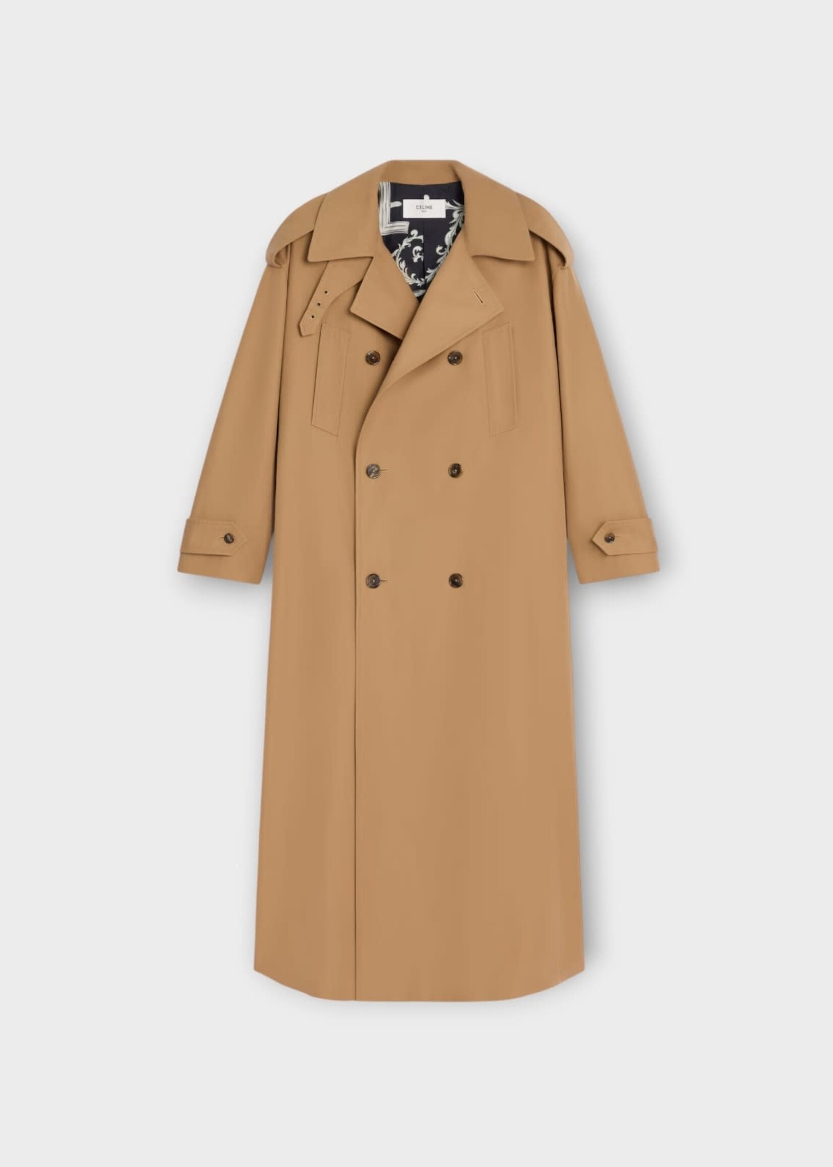 Celine Celine Coat, Brown, Wool & Cotton Loose Fit Trench Coat In Camel