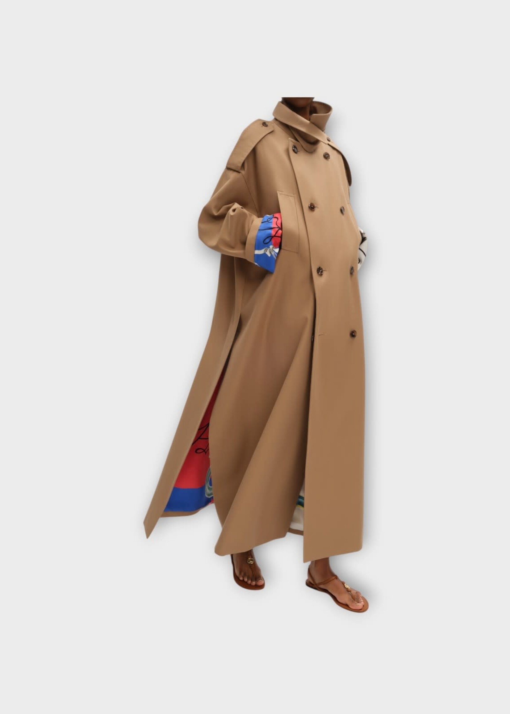 Celine Celine Coat, Brown, Wool & Cotton Loose Fit Trench Coat In Camel