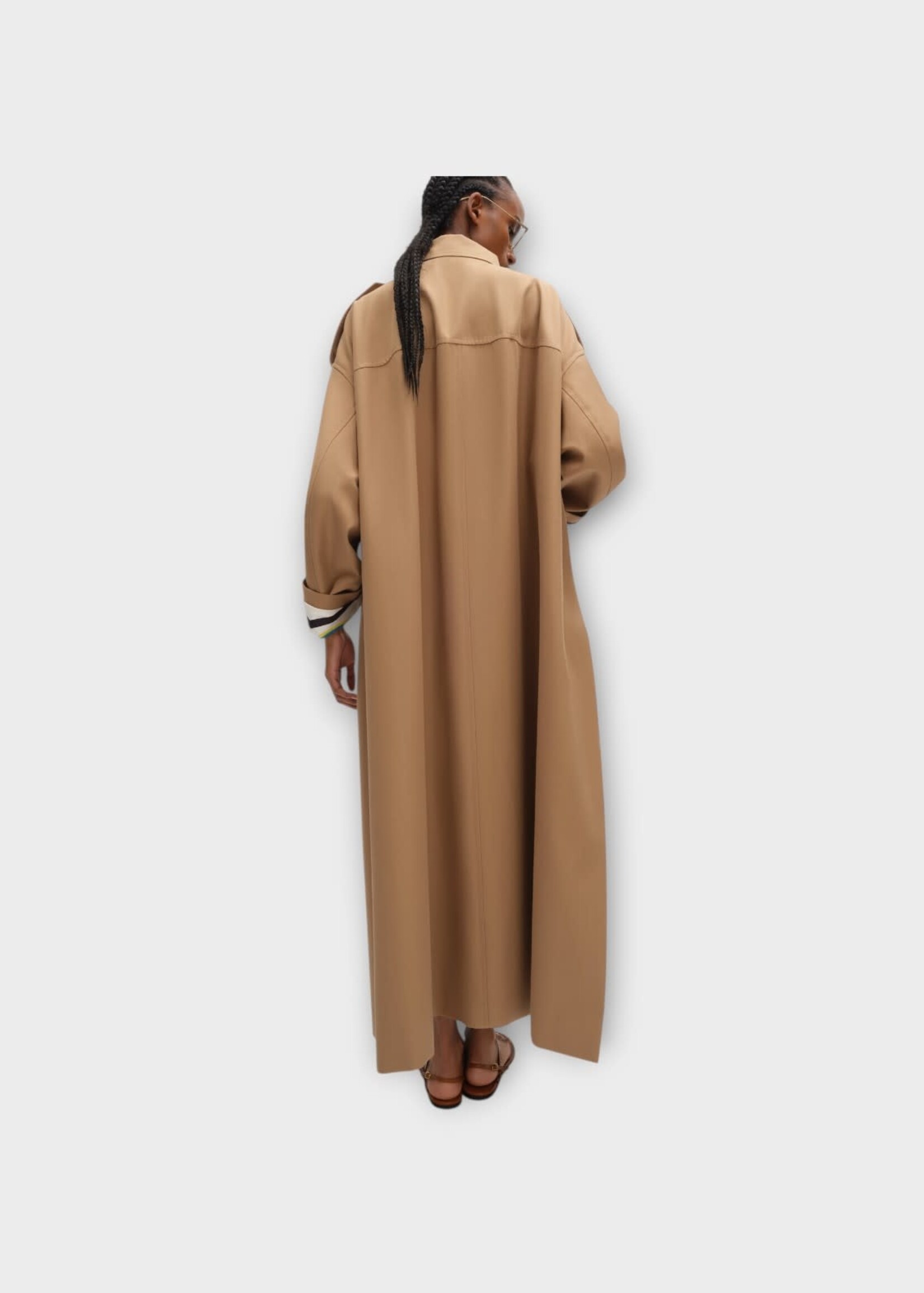 Celine Celine Coat, Brown, Wool & Cotton Loose Fit Trench Coat In Camel